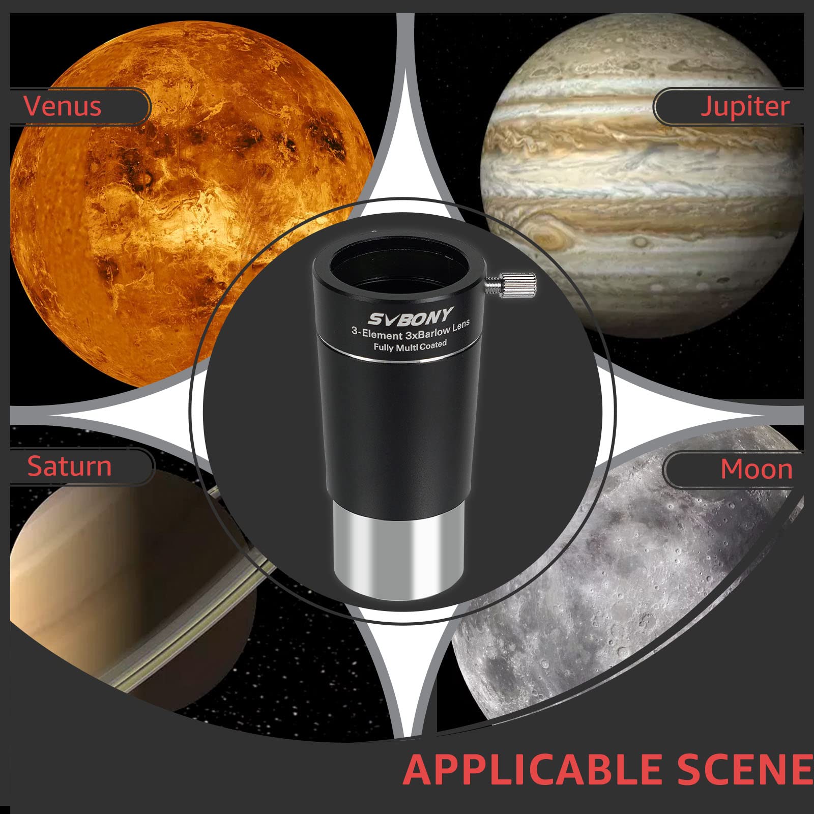 Svbony SV213 Barlowlinse 3X, 1,25 Zoll Barlow 3-Elemente FMC Metallteleskop Zubehör für Planetenfotografie und Beobachtung