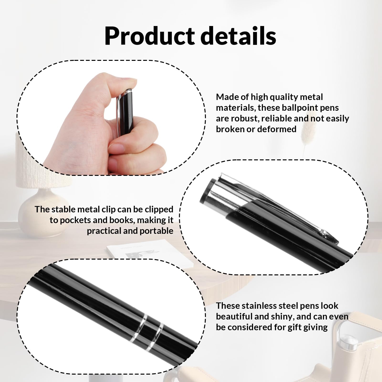 5Pc Black Stylish quality 5 metal ballpoint Pens, Retractable Ballpoint Pens - Image 3