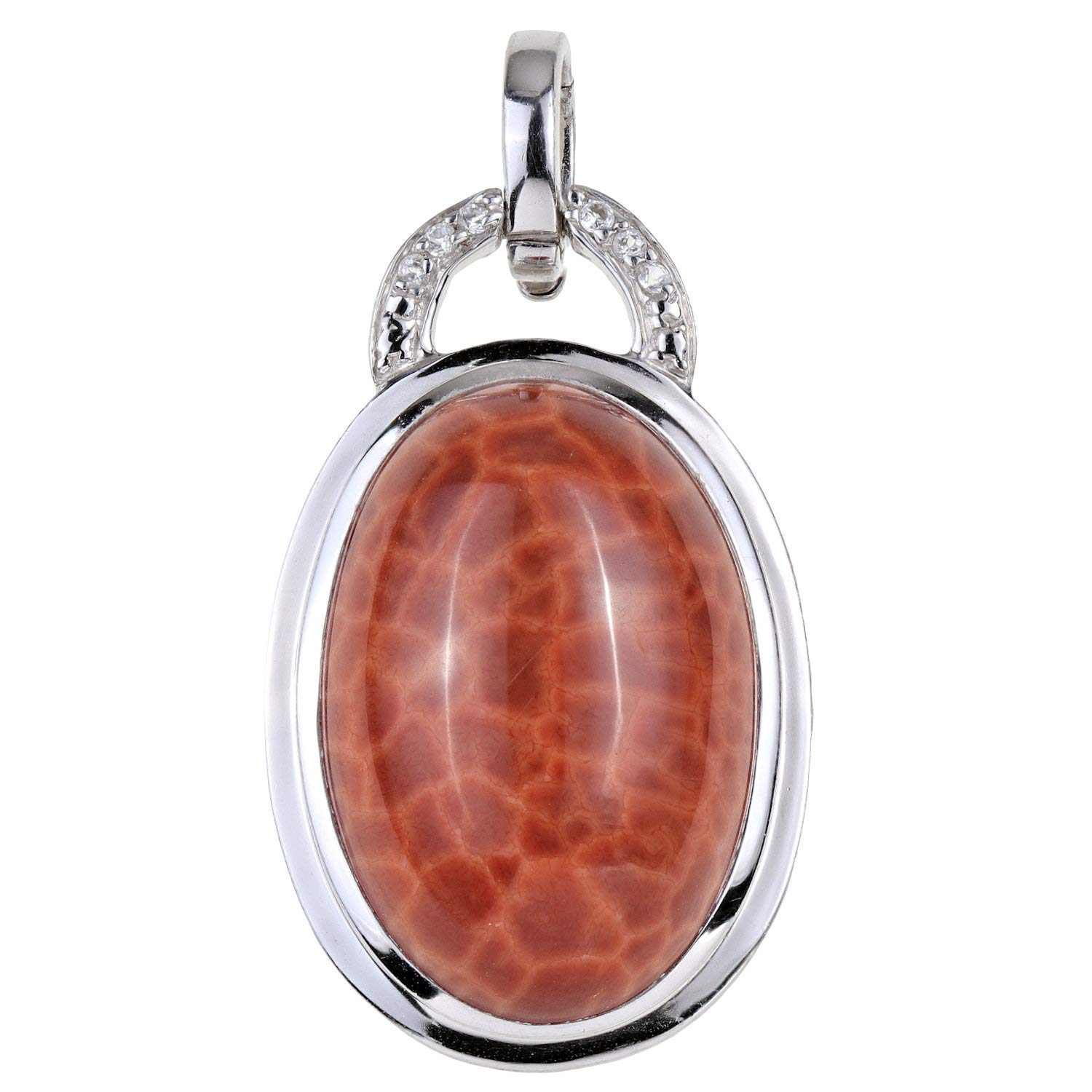 Women's Pendant Necklace 925 Silver Rhodium Plated Fire Agate White Topaz