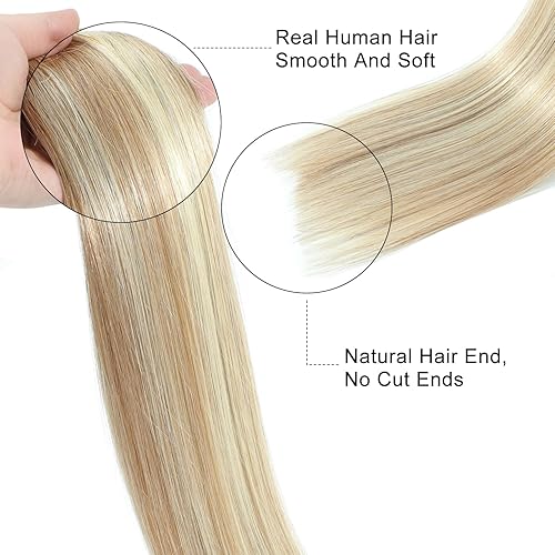Miniatura 2 de Tinashe Extensiones de cabello humano real con alambre, lacio, 12 pulgadas, 2.47 onzas, rubio claro, con reflejos rubio dorado, extensiones de