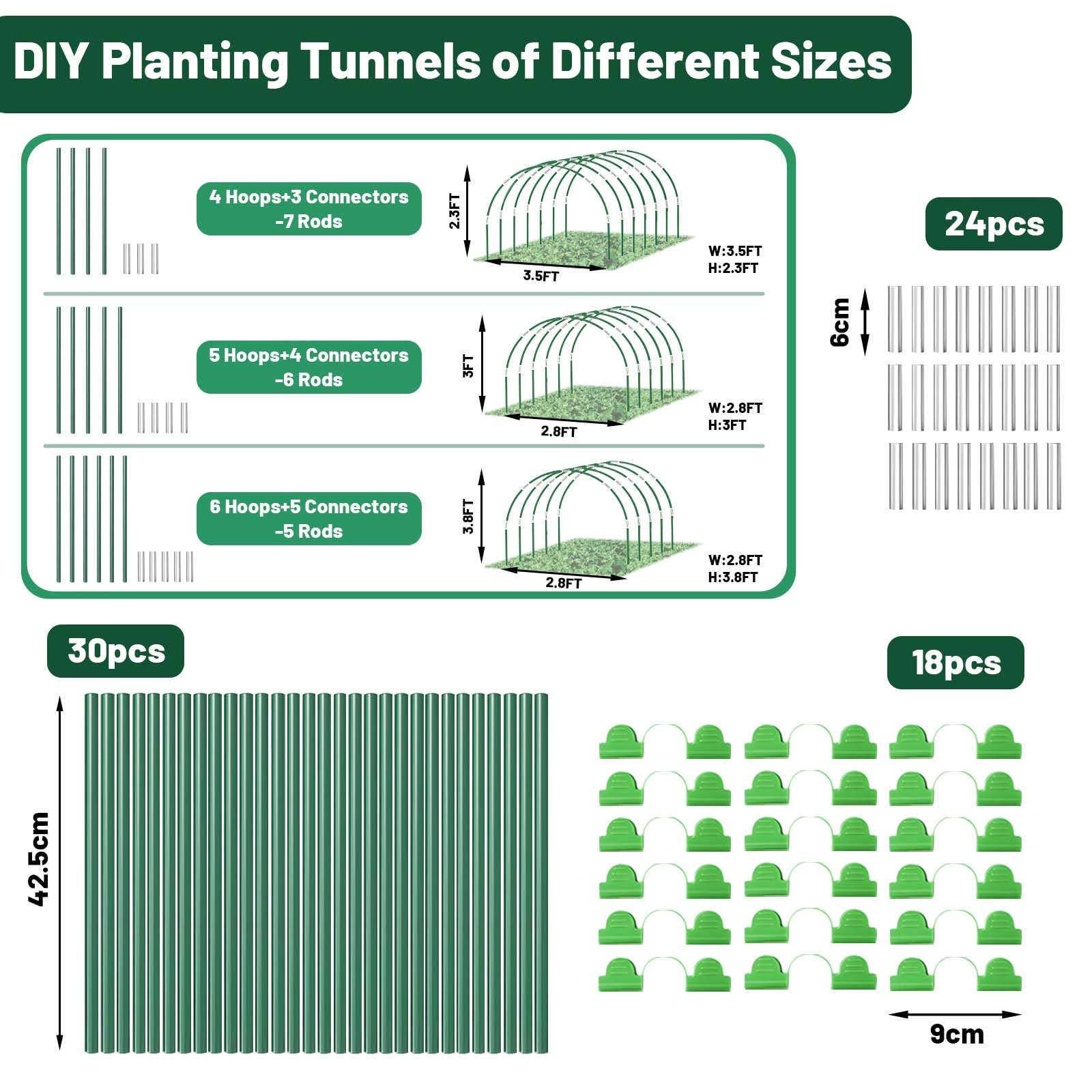 Arcos para Invernadero, 30 Piezas Aros de Invernadero de Fibra de Vidrio con 18 Clips,Flexibles para Túnel de Cultivo, Estructura Flexible y Antioxidante para Cubierta de Plantas e Invernadero