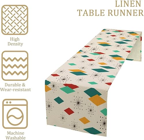 Miniatura 4 de Camino de mesa de mediados de siglo, moderno patrón atómico absctract geométrico retro de los años 1950 y 1960 S para decoración de mesa del hogar,