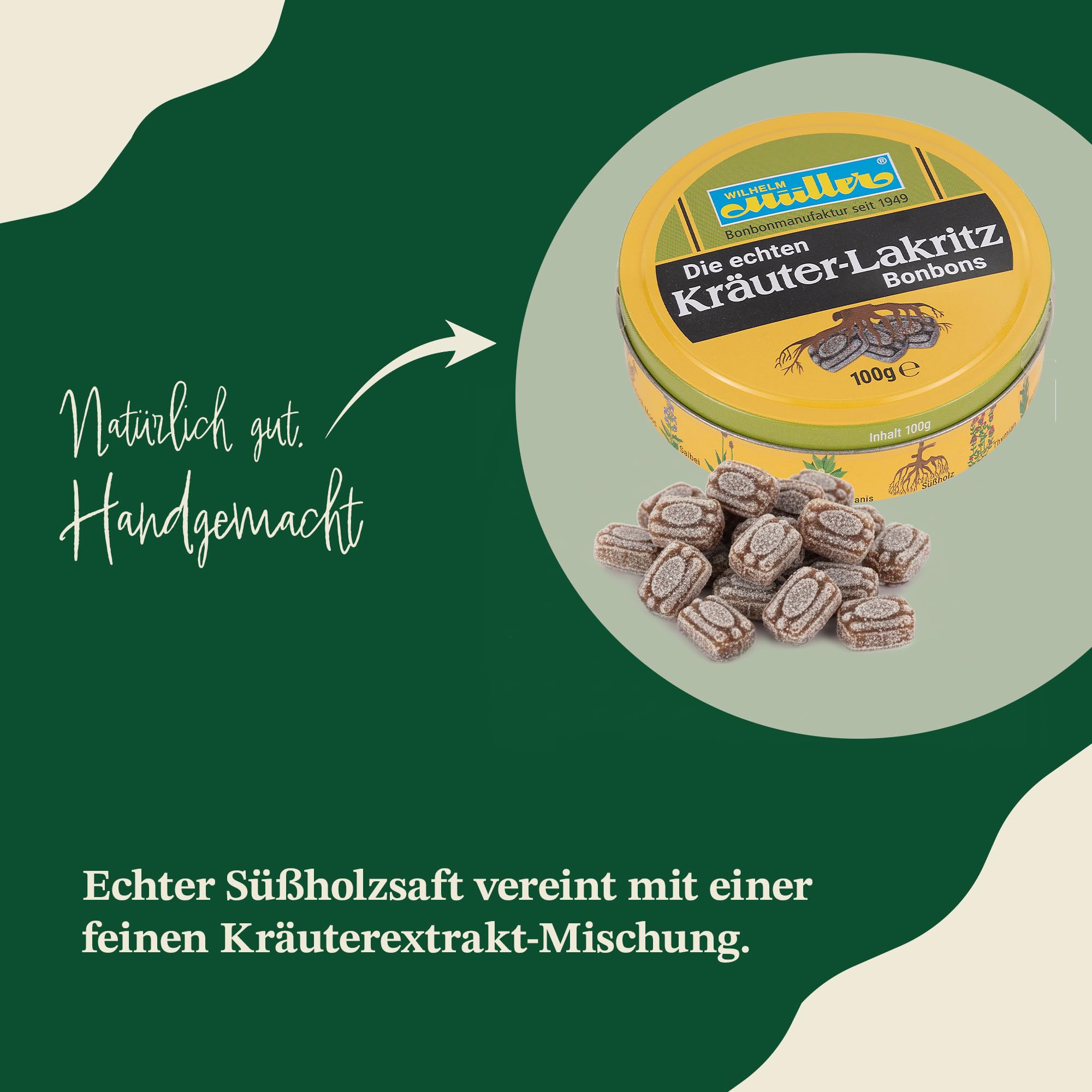 WILHELM Müller Kräuter-Lakritz Bonbons - Kräuter-Lakritz Bonbons - In einer praktischen Dose aus Deutschland - 2000g