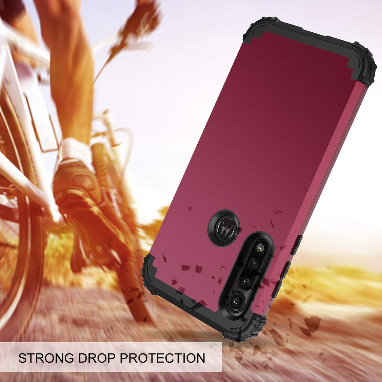 BENTOBEN Phone Case Compatible with Moto G Power Case, 3 in 1 Rugged Hybrid Hard PC Soft Silicone Bumper Shockproof Drop Protective Girls Women Boys Men Cover for Moto G Power 2020 6.4 inch, Wine Red