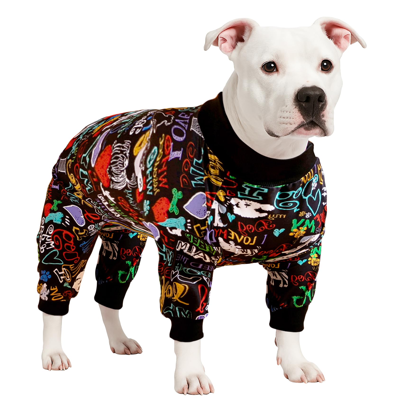 LovinPet Dog Pajamas, Post Surgery Shirt, UV Protection & Anxiety Relief - Large Dog Onesies in Black