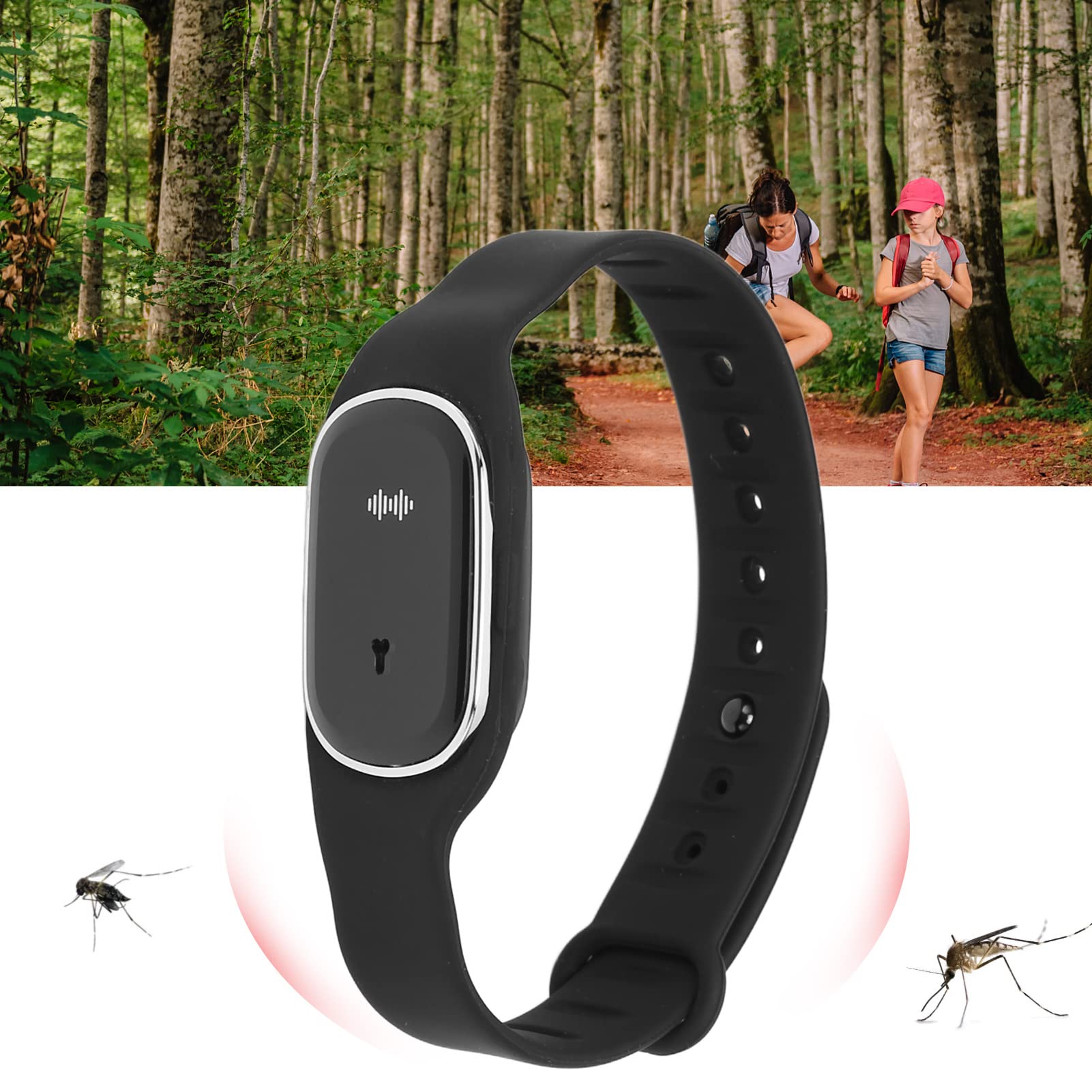 Gonetre Bracciale Repellente per Zanzare, Bande di Zanzare Elettronica Sonora, Braccialetto Repellente per Insetti, Orologio Repellente USB Ricarica Orologio da Polso Repellente (Nero)
