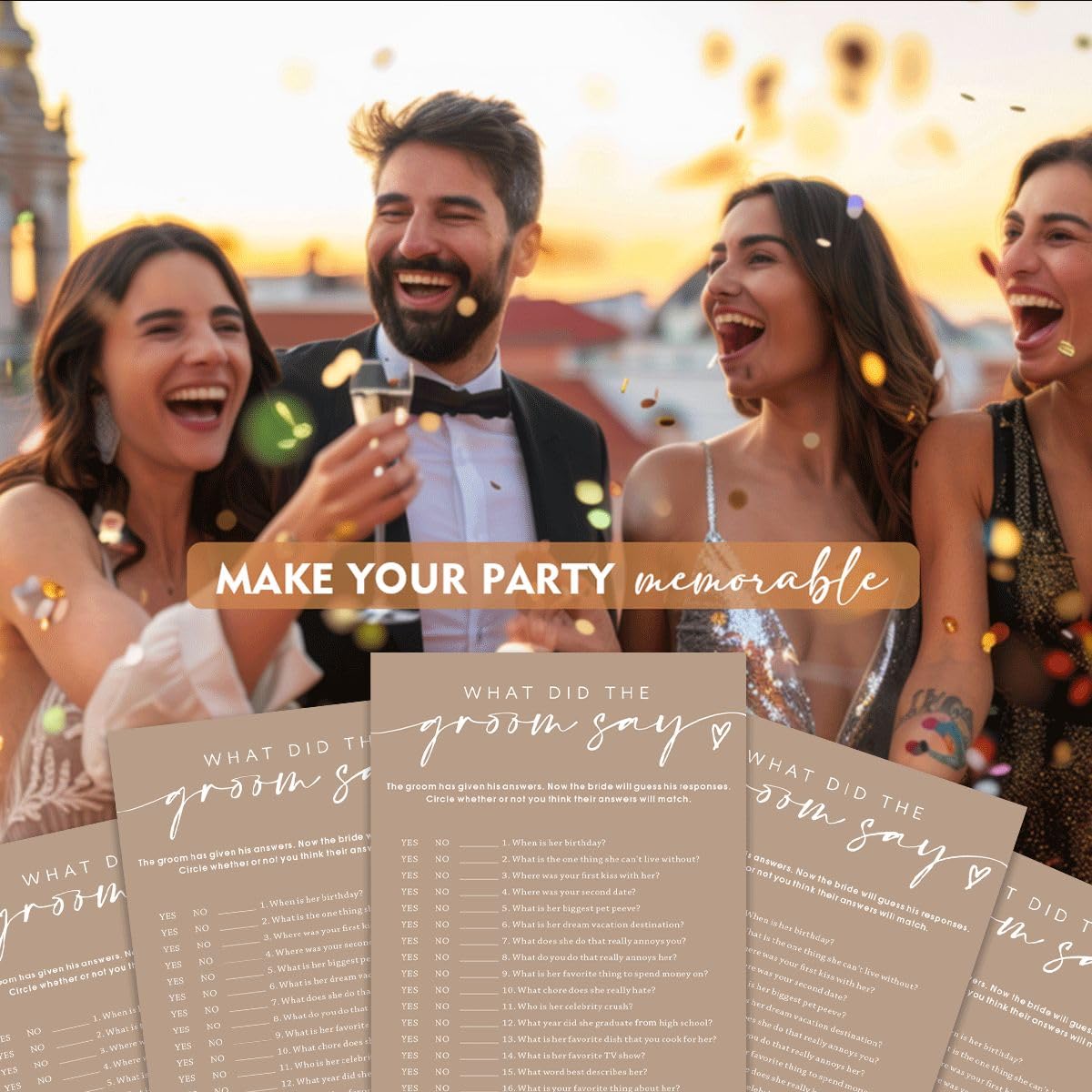 Tarjetas de juegos de despedida de soltera, What Did The Groom Say, juegos de despedida de soltera para 25 invitados, fiesta de compromiso, juegos de boda para invitados, suministros minimalistas de
