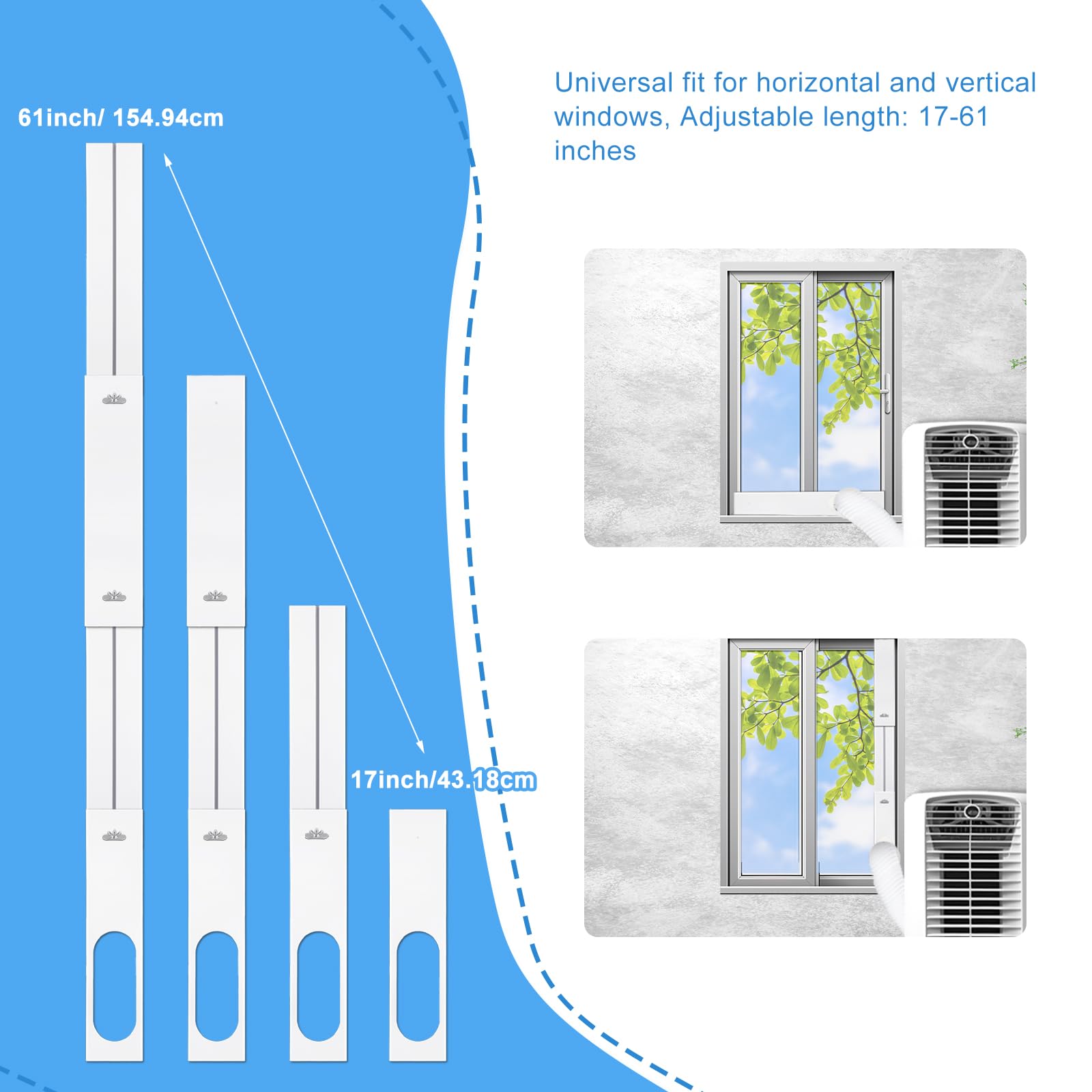 XIHIRCD Kit de Ventana de Aire Acondicionado Portátil, con Acoplador Universal Sello de Ventana Ventilación de Ventana de CA para Ventana Corrediza Vertical/Horizontal para Manguera de Escape de 13cm