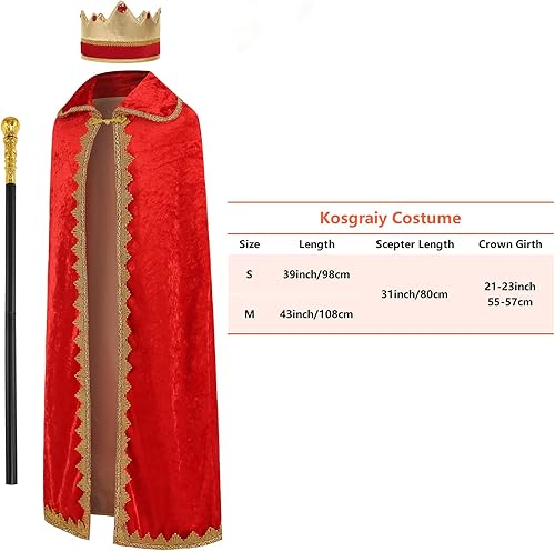 Miniatura 3 de Kosgraiy Disfraz de rey para niños, disfraz de rey con corona, cetro, disfraz de Halloween, 3 piezas