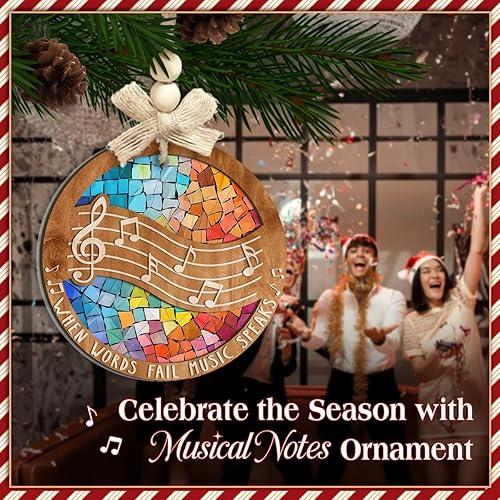 Miniatura 4 de Adorno de madera con melodía musical, notas musicales navideñas, decoración de claves agudas, "When Words Fail Music Speaks", adornos de Navidad