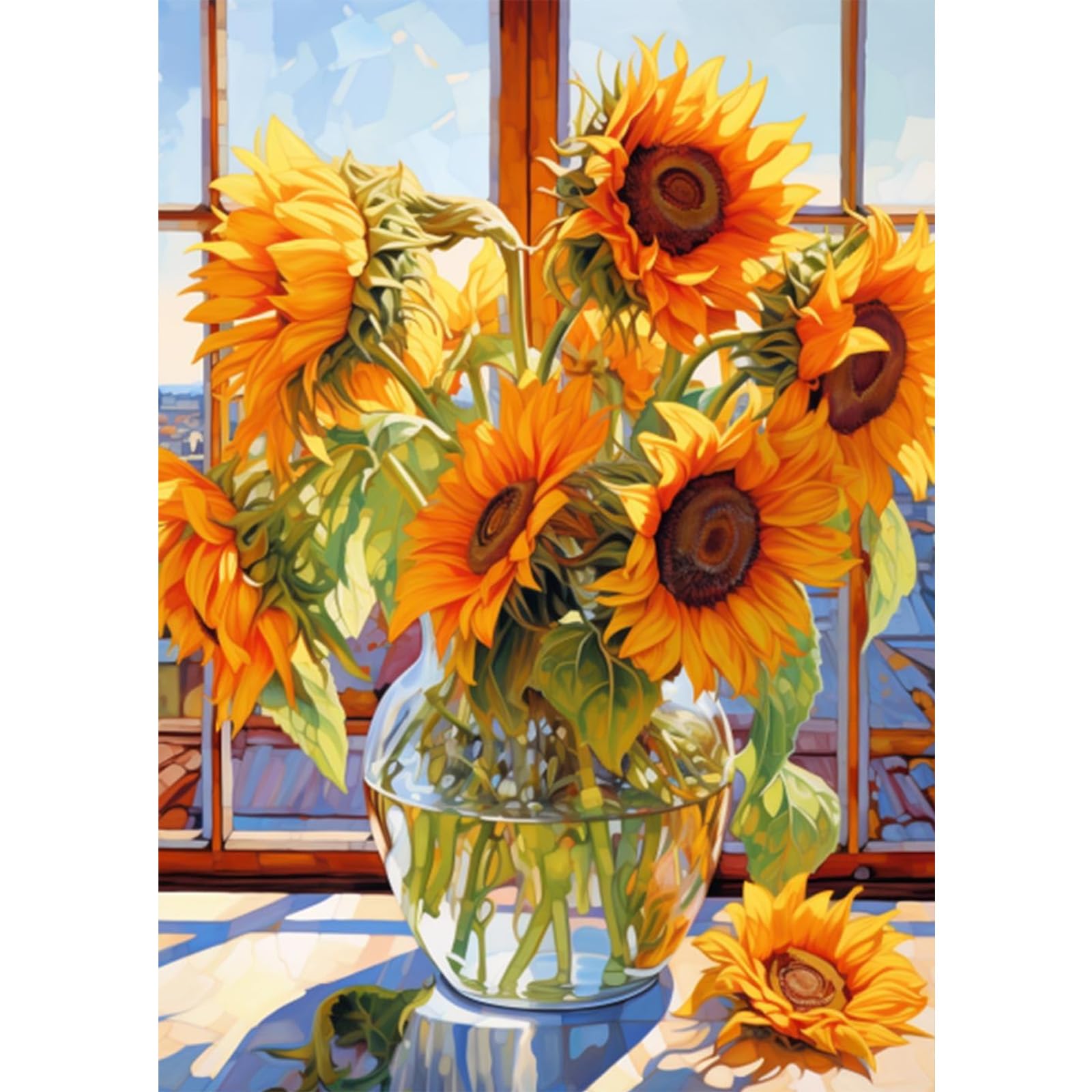 NAIMOER Vase Sunflowers Diamond Painting Kits for Adults, Full Drill 5D Diamond Art Kits Flowers by the Window, DIY Diamond Dots Pictures for Gifts Home Wall Decor 30x40cm