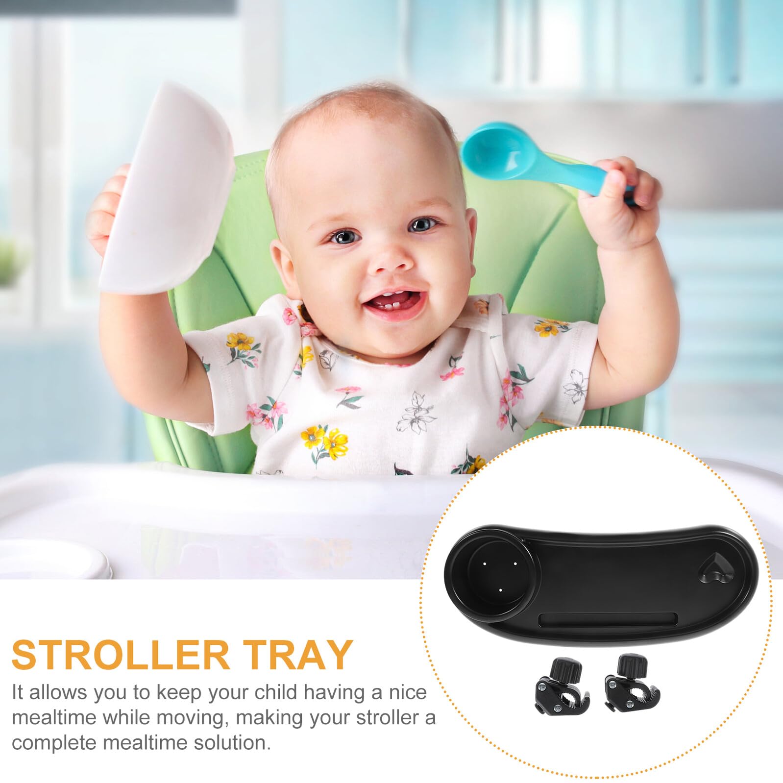 Plateau Poussette Détachable avec Porte Gobelet Plateau Repas Garçon Fille Plastique Facile à Installer et Nettoyer Accessoire Poussette Pratique et Sécurisé