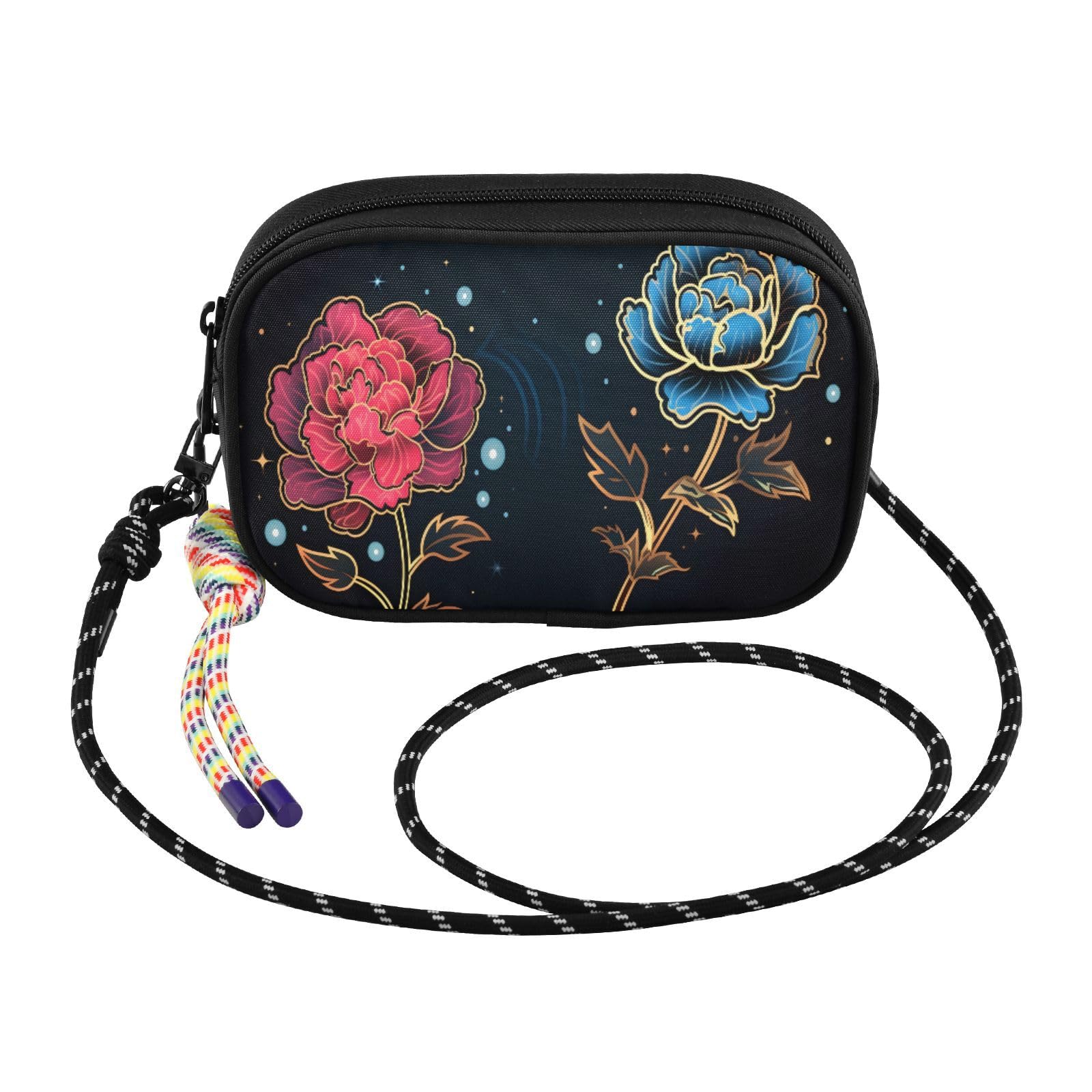 Women's Lightweight Crossbody Phone Purse with Adjustable Strap, Mini Nylon Wallet Bag for Essential Daily Carry, Hands-Free Travel Wallet for Cards Cash Keys, Flower (32)