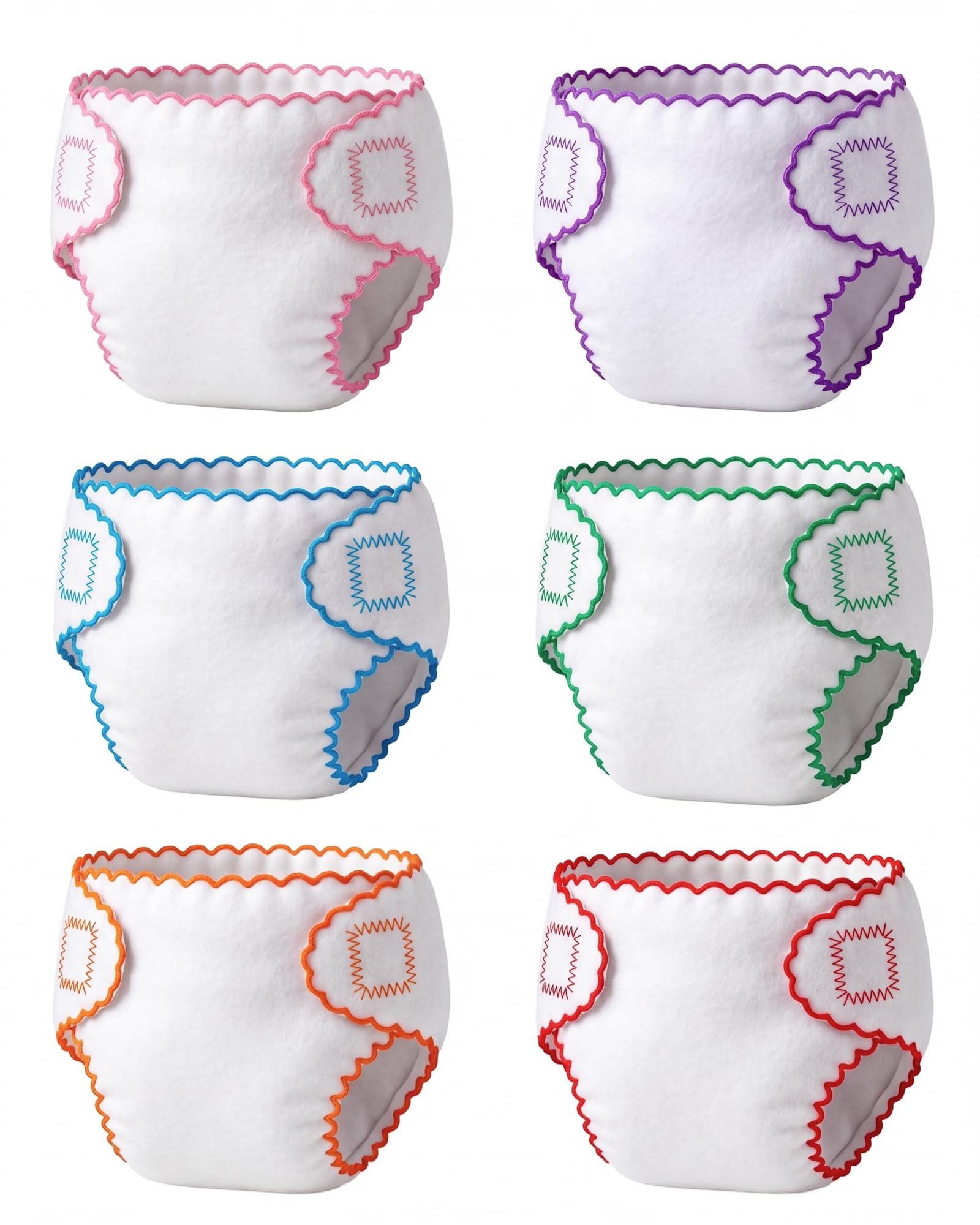 BABESIDE Baby Doll Diapers, 6 Reusable Diapers for 12-15 Inch Baby Dolls | Washable Baby Doll Accessories for Diaper Changing