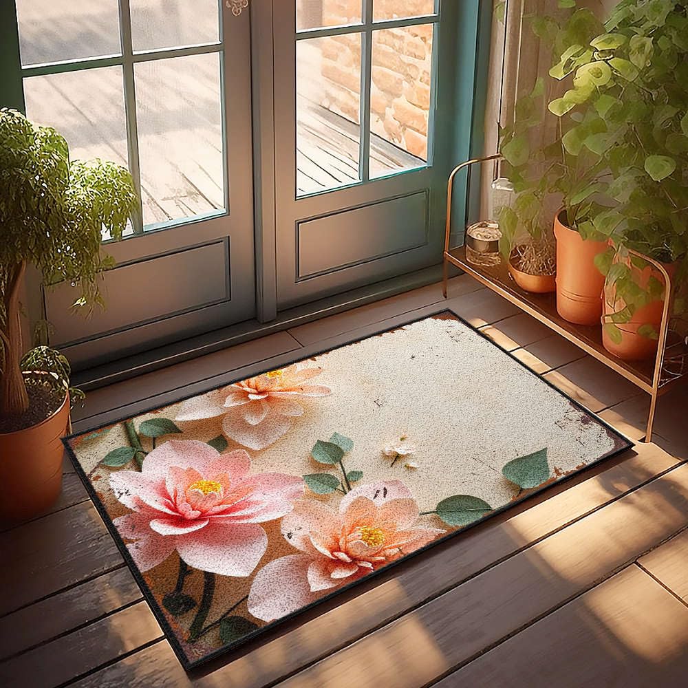 Tapis de porte entrée intérieur vintage rose 65 x 90 cm avec paillasson floral cuisine