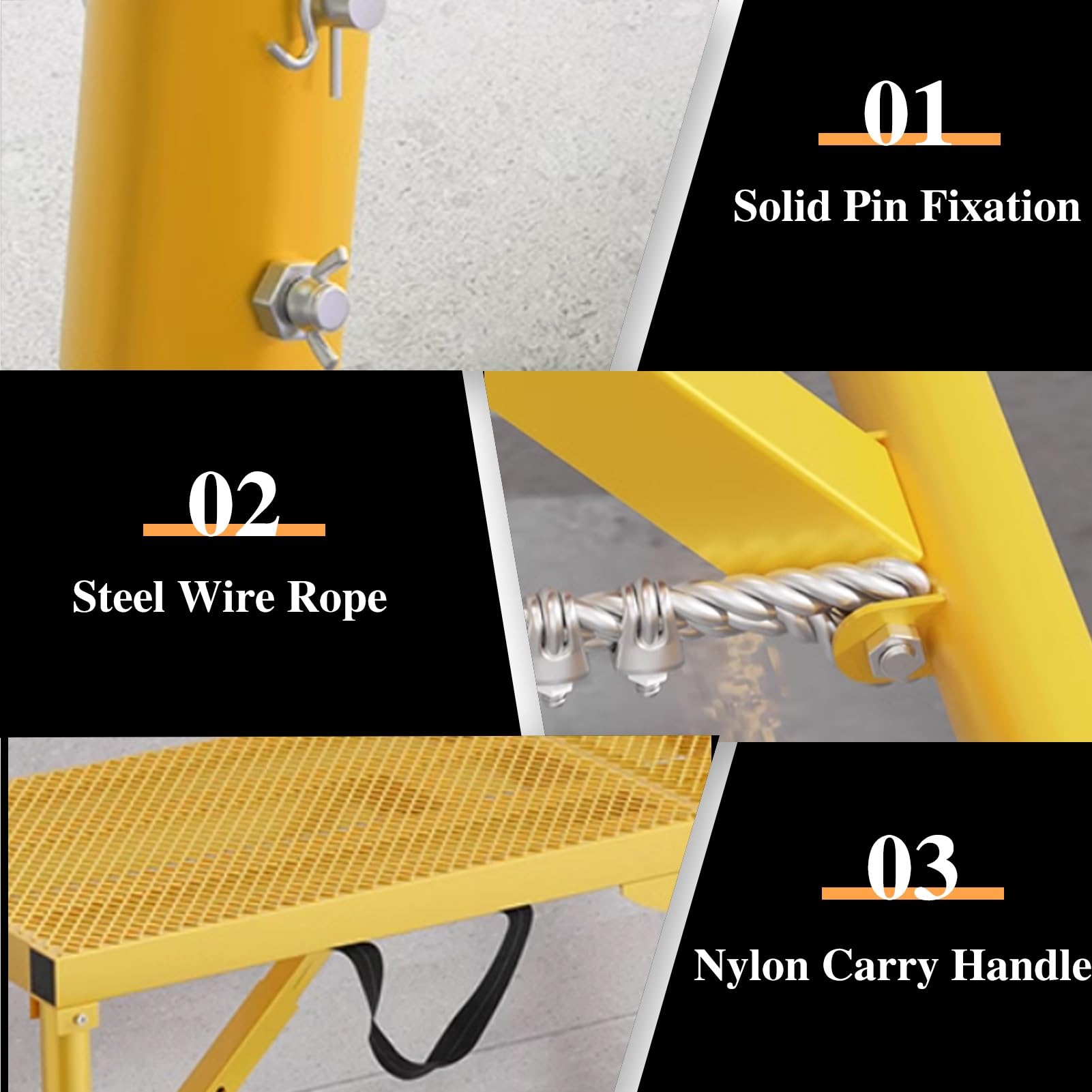 Ponteggio Pieghevole Regolabile, Altezza 4/5/6 Piedi, Giallo, 180x40 cm (70,9" x15,8) per Lavaggio Veicoli, Pulizia vetri e progetti Fai da Te