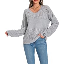 Womens Sweaters, Sweaters for Women Casual Long Sleeve V Neck Lightweight Crochet Pullover Hollow Sweater Tops