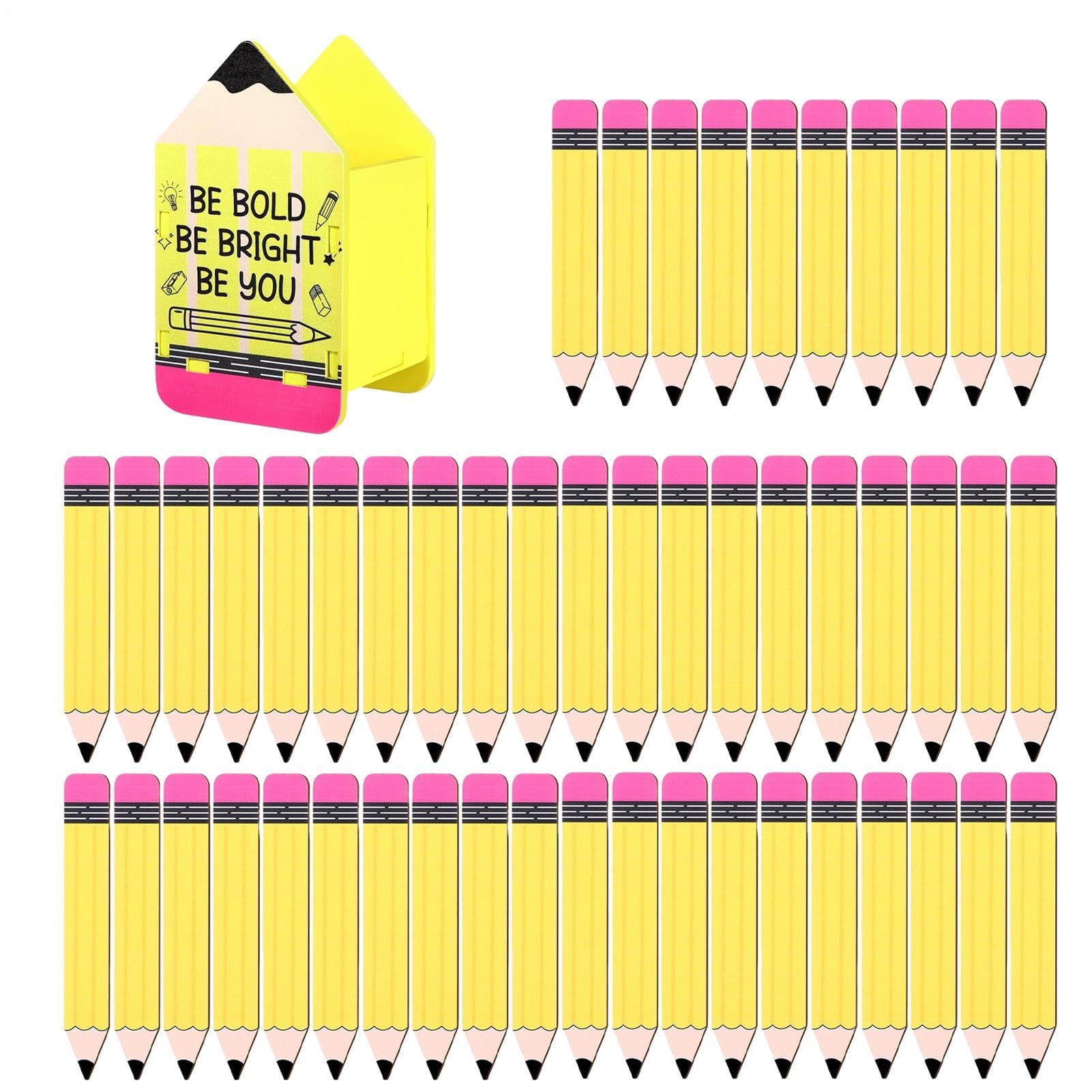 MFYOUPK Pencil-Shaped Name Sticks With Wooden Pencil Holder, Name Tags
