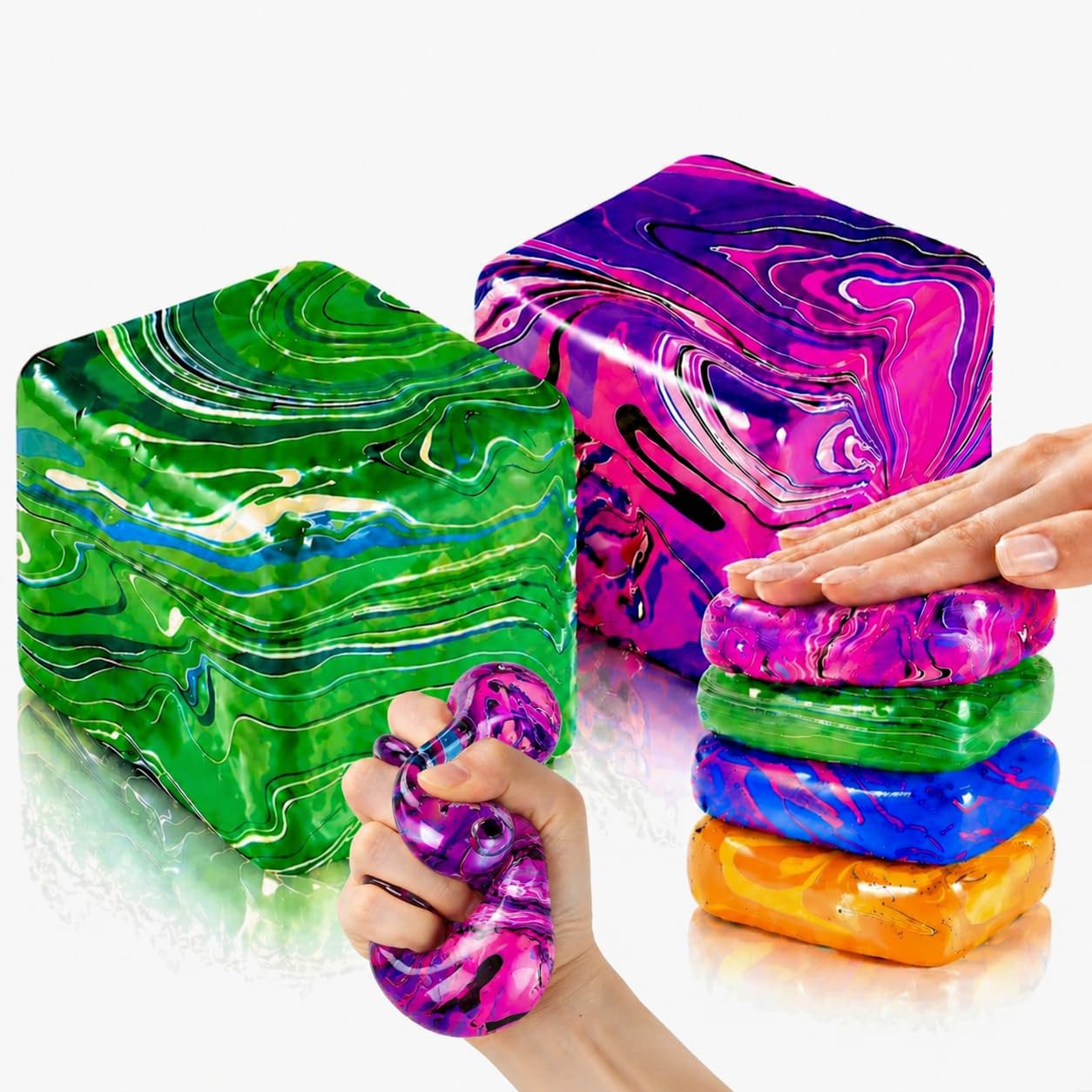 2PCS Squishy Stress Cube Toys for Adults & Kids, Slow Rising Gel-Filled Fidget Cubes for Anxiety Relief & Enhance Focus, Soft Stretchy Sensory Squeeze Toys for Office, Classroom & Gifts (Random Color)