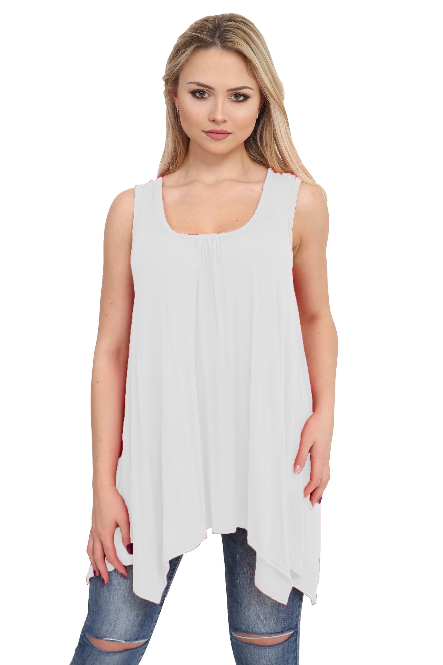 Mustwearit Women Flared Sleeveless Hanky Hem Top White Size 12 Above Knee Length