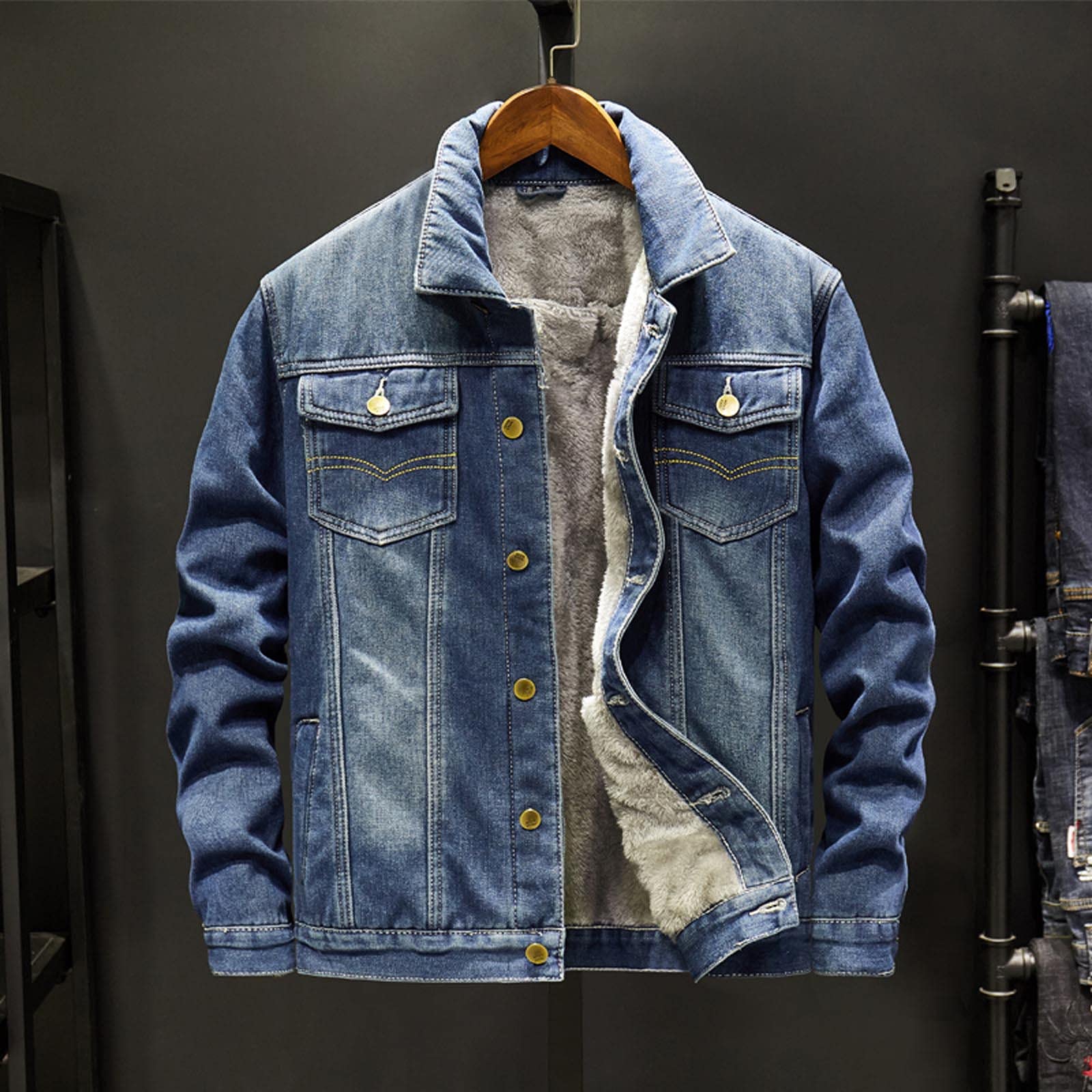NUSGEAR Chaqueta de vaquera Hombre otoño Invierno Abrigo Grueso cálida Forro de felpa Chaqueta Moda Casual Top Suelto botones trabajo denim Cardigan mezclilla caliente outwear Talla grande 2024