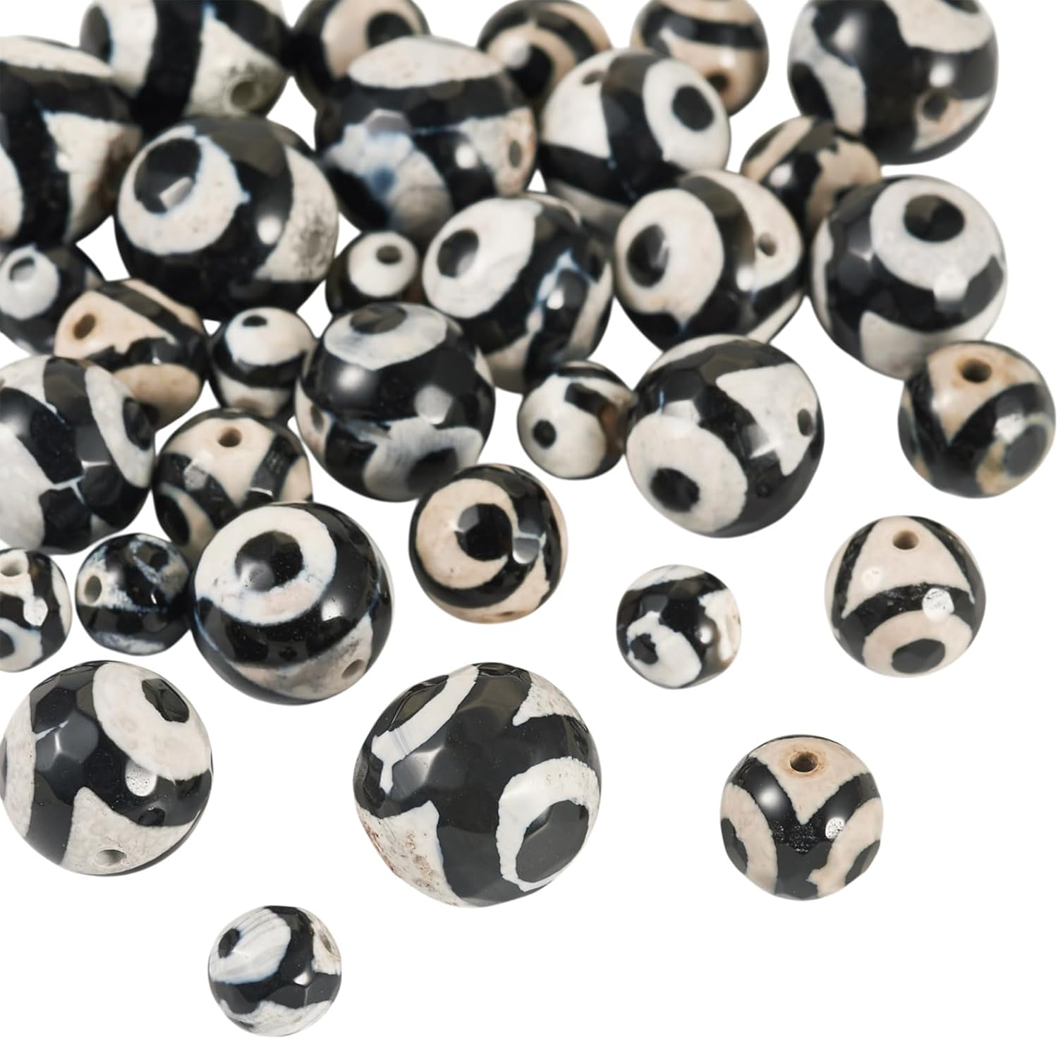 KISSITTY 36pcs Natural Agate Beads Faceted Dzi Round Eyes Gemstone Spacers Black Color Tibetan Style Assorted Sizes for DIY Bracelet Necklace Earring Jewelry Making Crafts for Women Men - Image 7