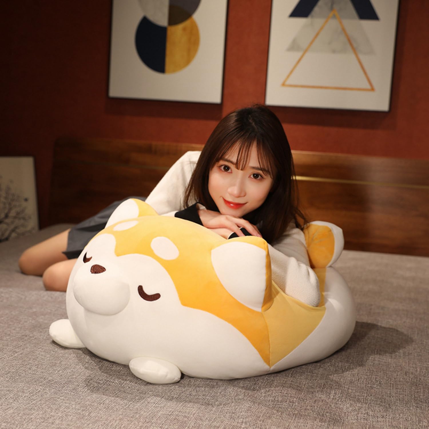 TONGSONG Plush Husky Stuffed Animal Husky Dog Hugging Pillow Cuddly Husky Plushies Dog Toy Husky Huggable Anime Husky Gifts for Kids and Lovers (Yellow - Image 3