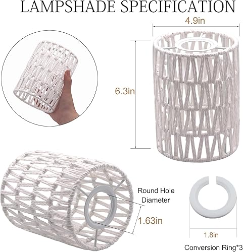Miniatura 9 de Pantalla de lámpara de ratán, 4 unidades de repuesto de pantalla de mimbre pequeña retro, cubierta de lámpara colgante tejida bohemia para
