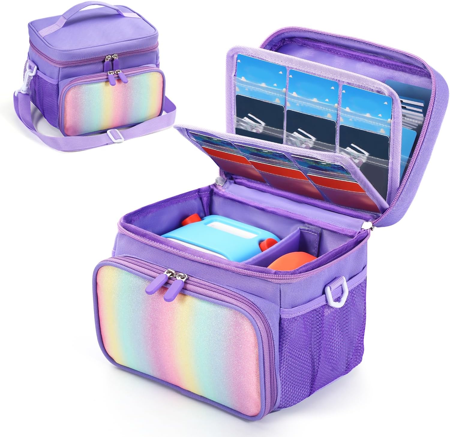 Travel Carrying Case Compatible with Yoto Player Bluetooth Speaker,30 Cards Storage Bag with Handle and Shoulder Strap,Portable Travel Storage box for Player & Headphone Accessories (Purple)