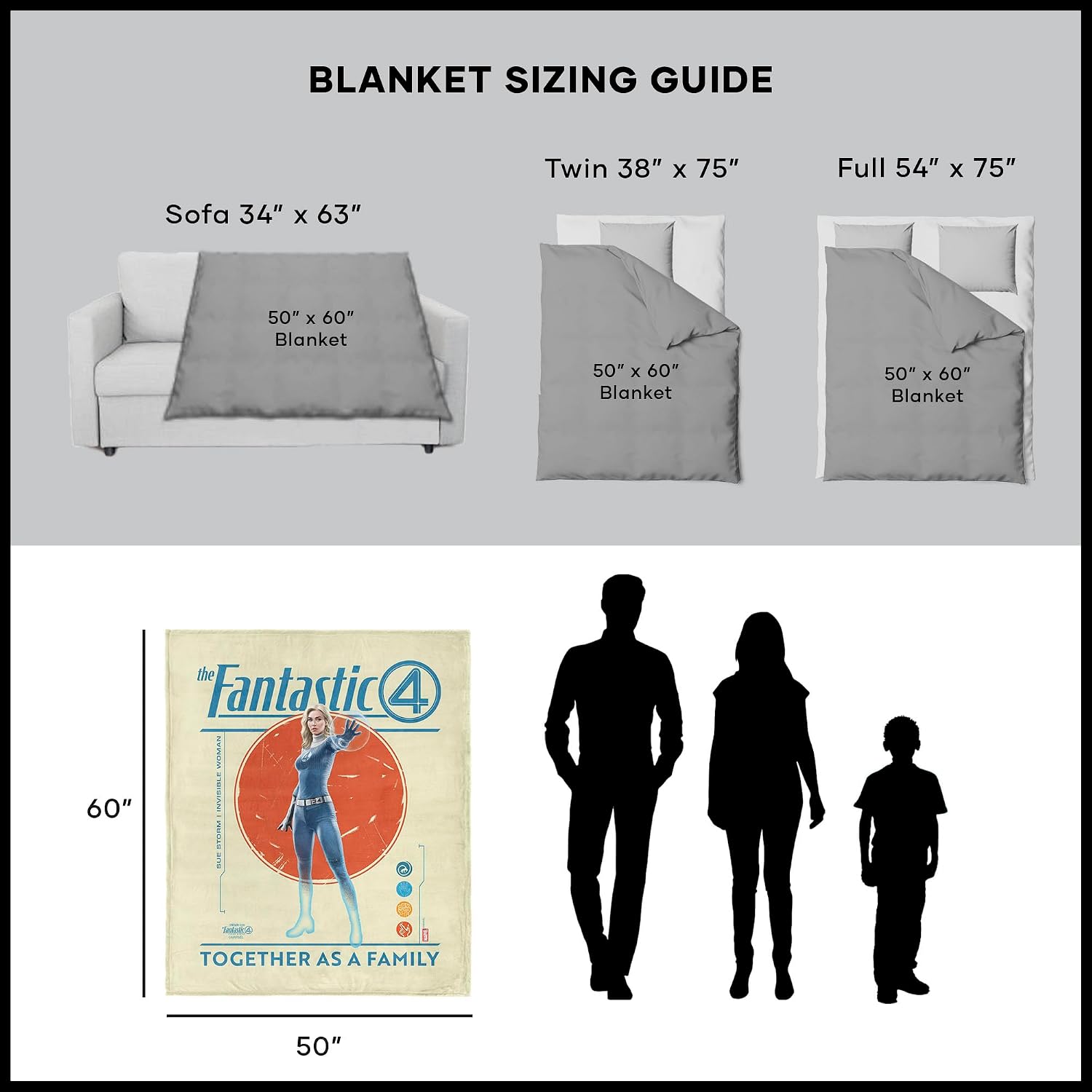 Marvel Fantastic Four First Steps Together as a Family Silk Touch Sherpa Throw Blanket – Ultra-Soft Fleece with Cozy Sherpa Backing, Official Superhero Bedding or Couch Throw, 50 x 60 Inches