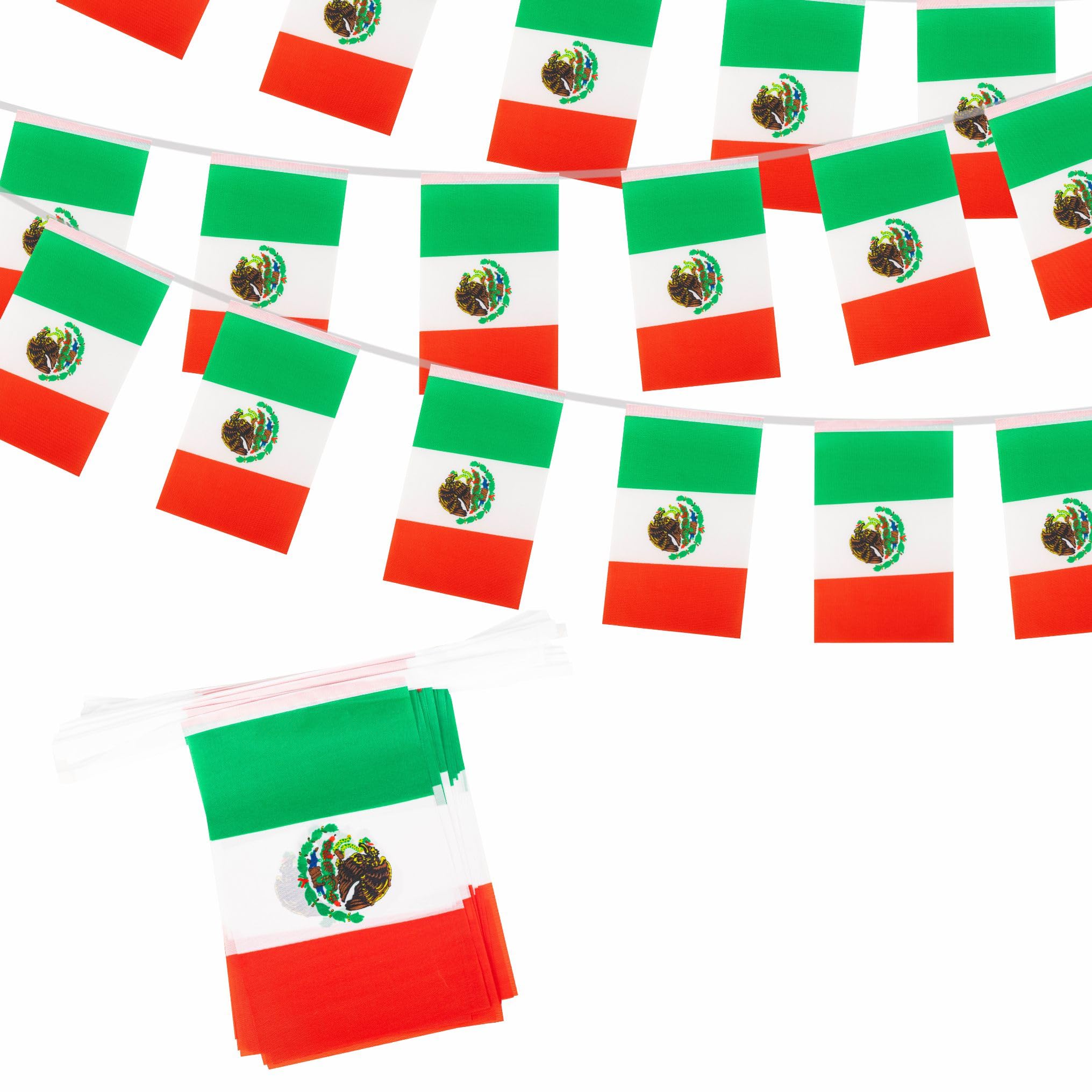 10m Mexico Flags Bunting Mexican Flag Decorations 30 pcs, Mexico Flags Bunting Banner for World Cup Football 2026 Sports Events Party Decoration, Double-Sided Mexican Flag Buntings