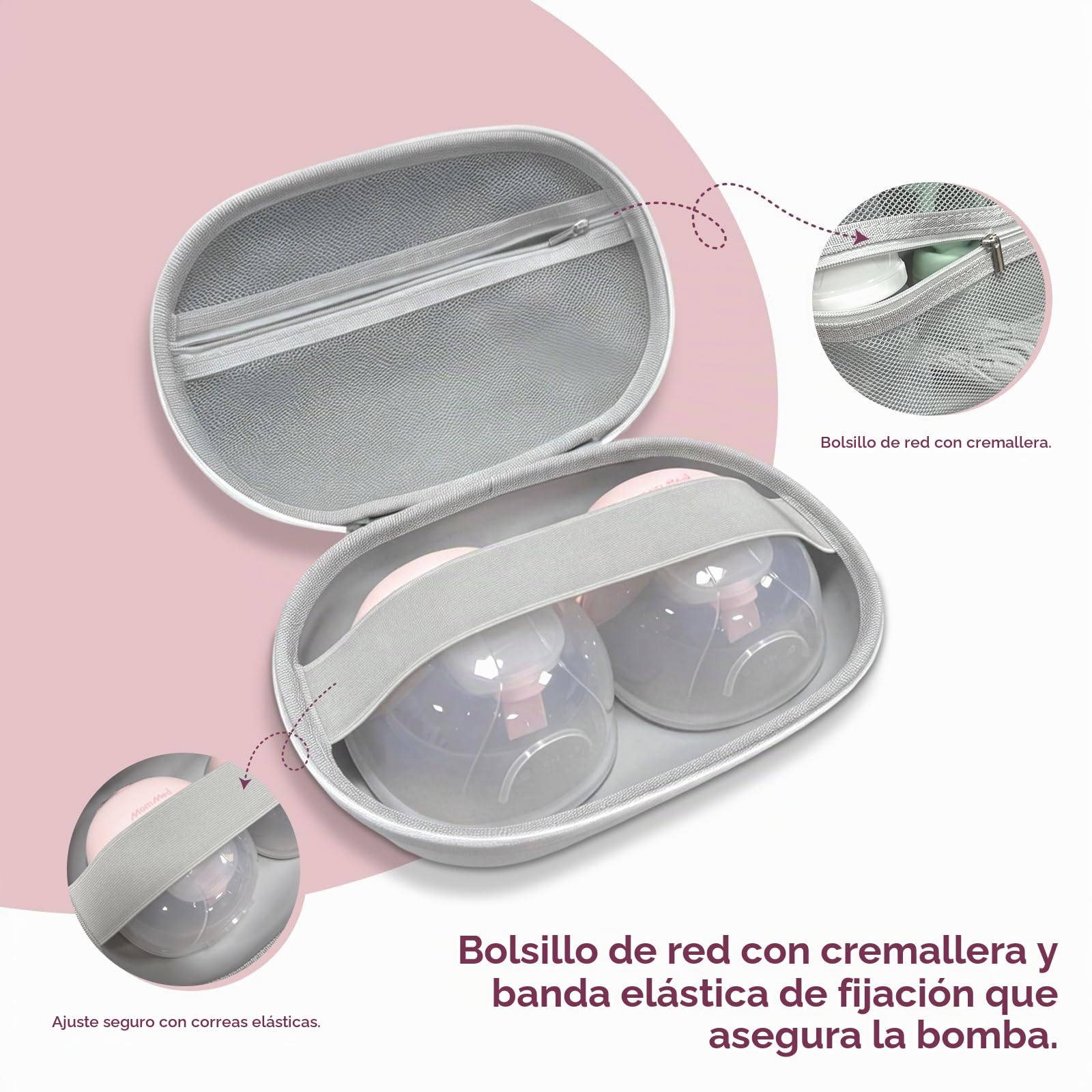 MOMMED Bolsa para Sacaleches Portátil, Estuche Rígido con Bandeja Impermeable Extraíble, Compatible con Momcozy/Nuliie/Medela/Eufy/Paruu, Capacidad para 2 Sacaleches