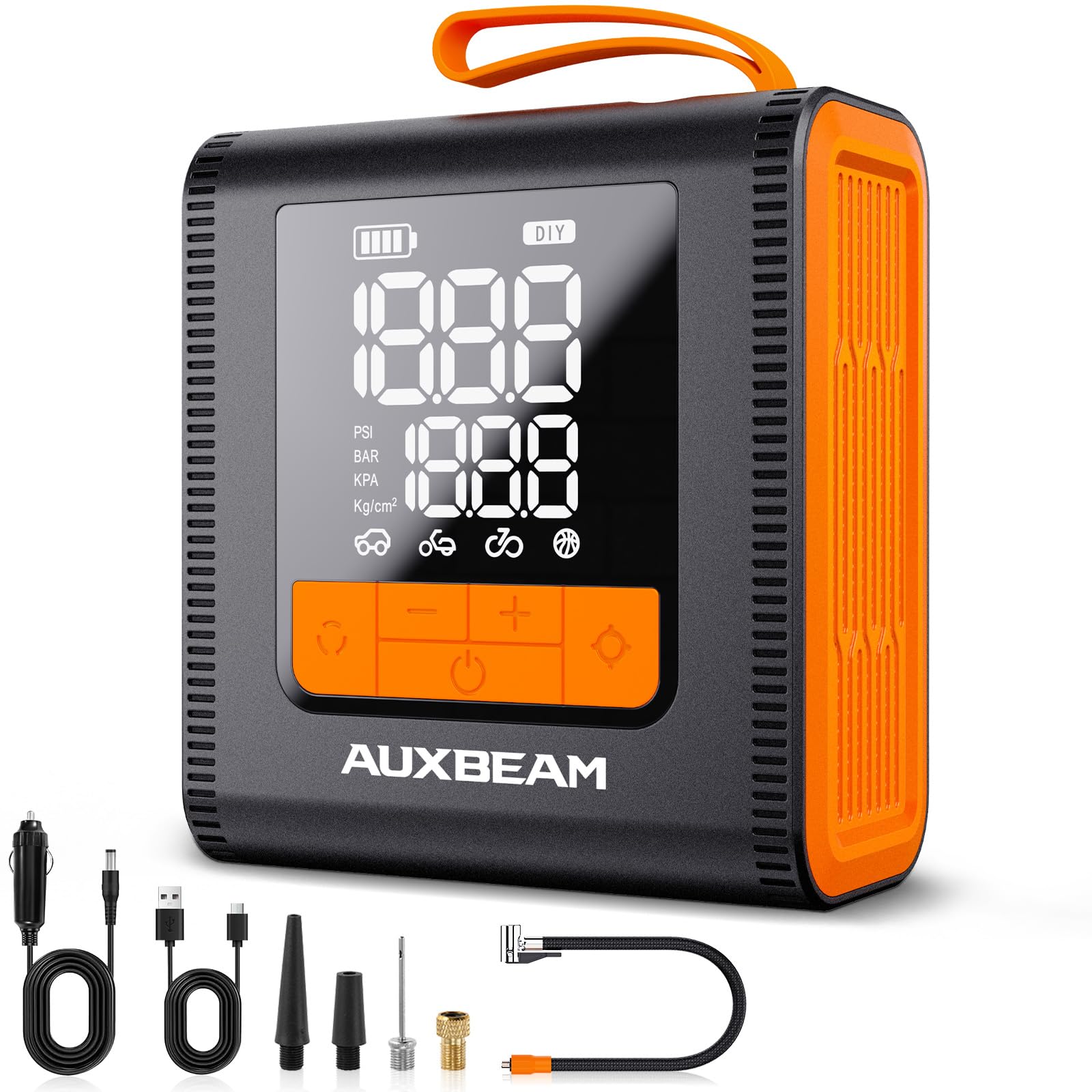 AUXBEAM Compresor de aire portátil H4 inflador de neumáticos, bomba de neumáticos de coche de 150 PSI, 12 V, 4 modos de inflado, bomba de aire inteligente inalámbrica con pantalla LCD para coche