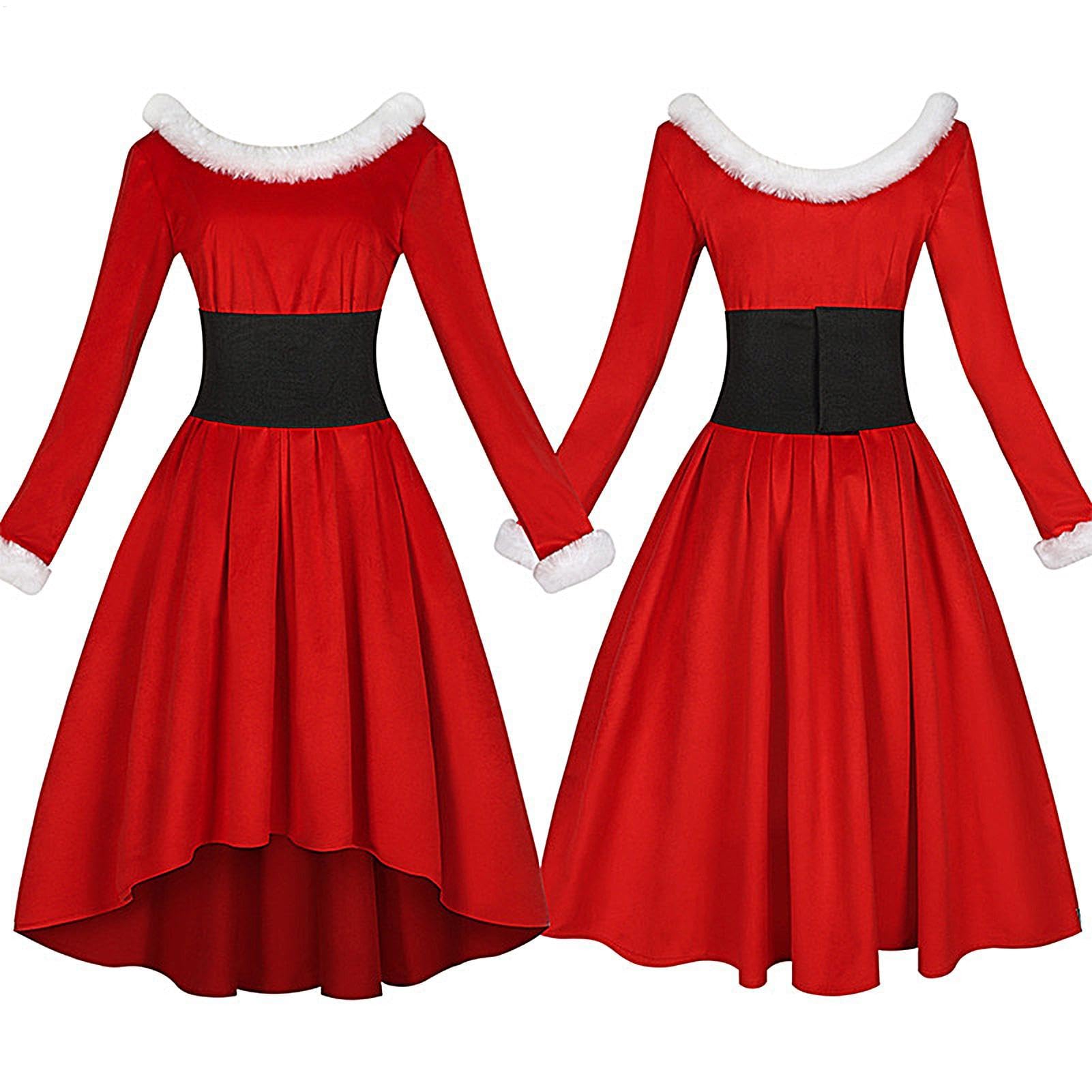 Costume da donna, vestito natalizio vintage, a maniche lunghe, per Natale, San, anniversari