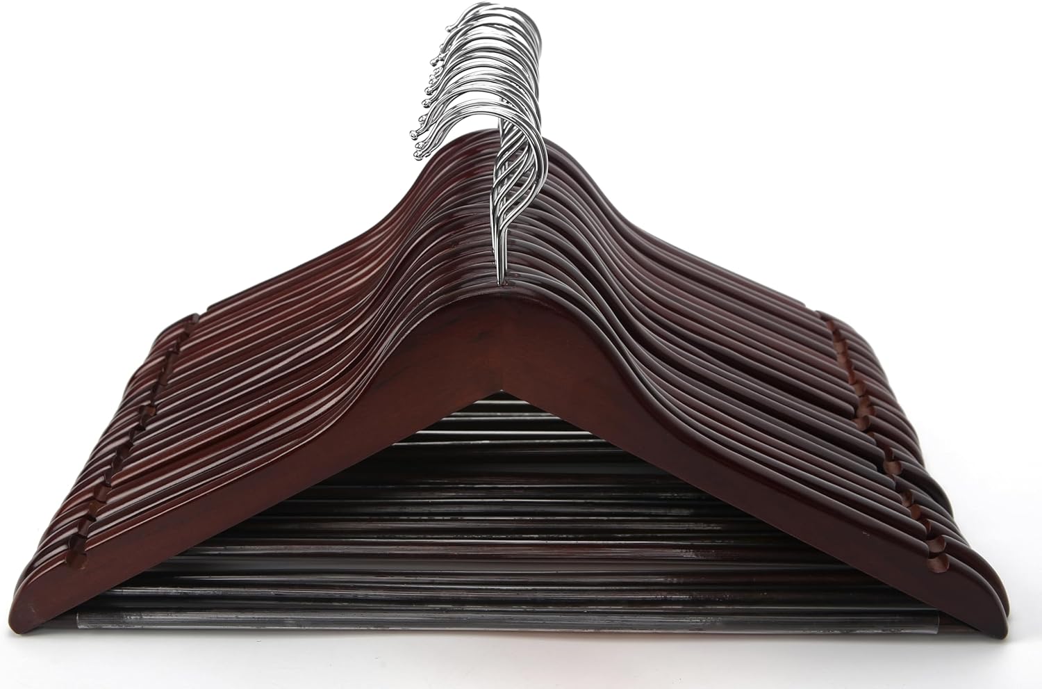 JS Hanger 20 Pack Solid Wooden Hangers, Smooth Walnut Finish Wood Coat Hangers with Swivel Hook & Notches for Suit, Shirt, Dress, Jacket, Pants