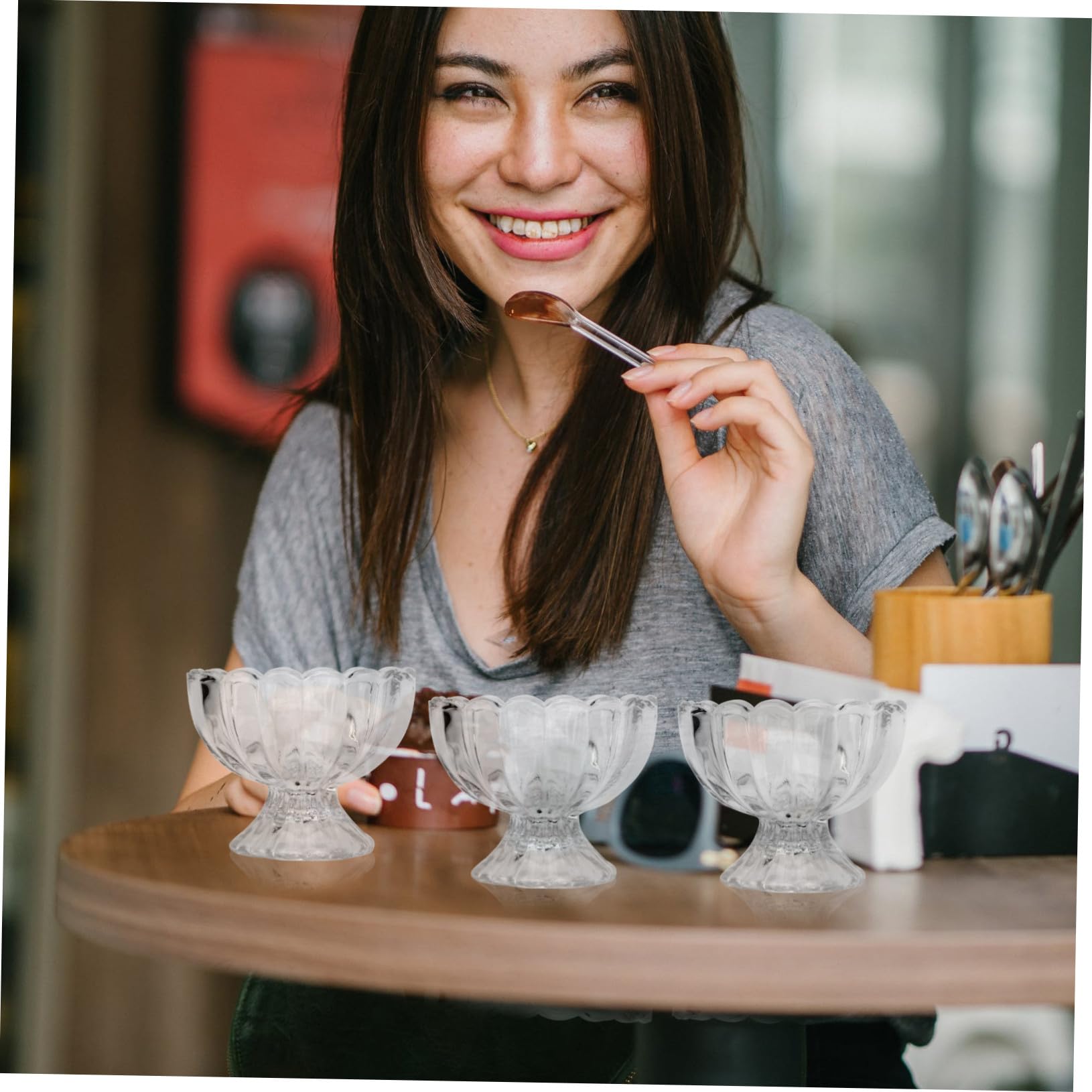 TEHAUX 5pezzi Coppette Gelato Vetro Trasparente Tazza di Loto per Budino e Gelato Ciotole da Usare come Tazza Ciotola per Yogurt