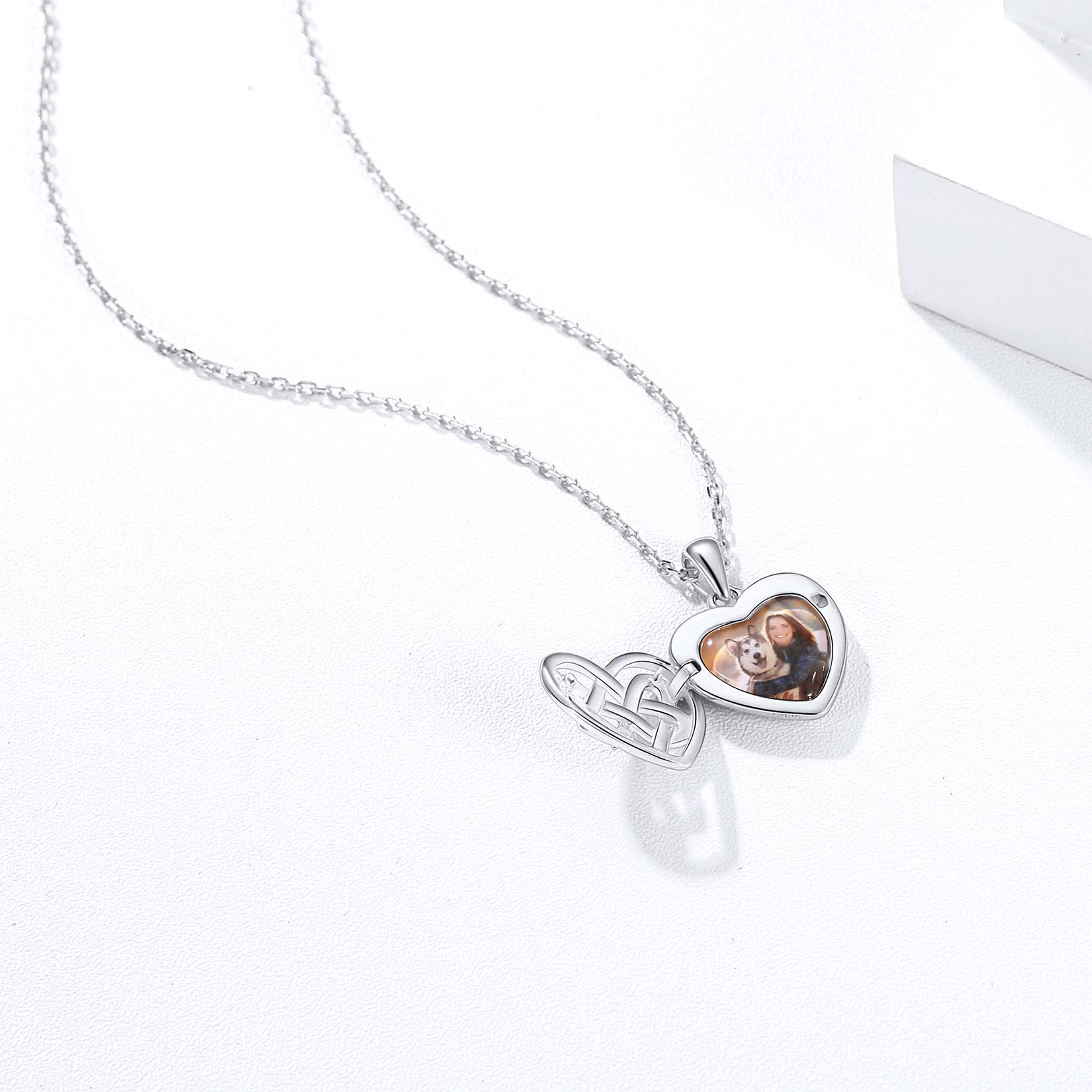 Silvora Collar Locket Corazón Mujer Plata de Primera Ley con Foto Personalizada Colgante Relicario Romántico de Amor Joyería Preciosa con Recuerdos Inolvidables