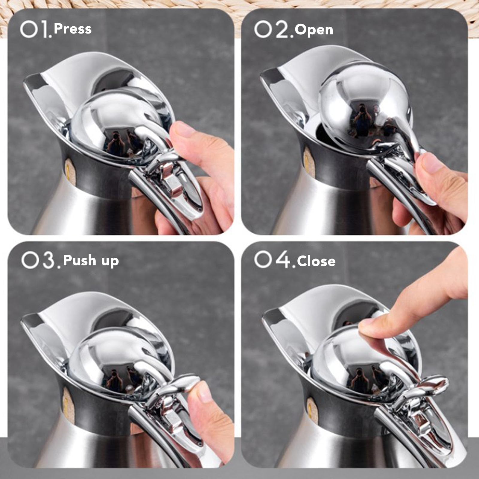 AYNEFY Stainless Steel Thermal Coffee Pot, Double Wall Insulated Vacuum Coffee Pot for Daily Use, 304 Stainless Steel Material (2L)