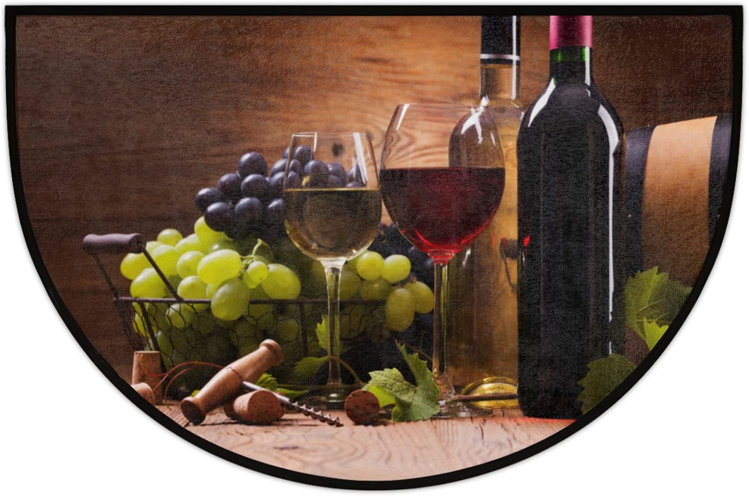 Wine Bottles Grape Fruit Half Round Door Mat,Old Wooden Welcome Mat for Front Door Non-Slip Entryway Rug Floor Doormat for Inside Entry Bedroom Kitchen Garage Patio,24"x 36"