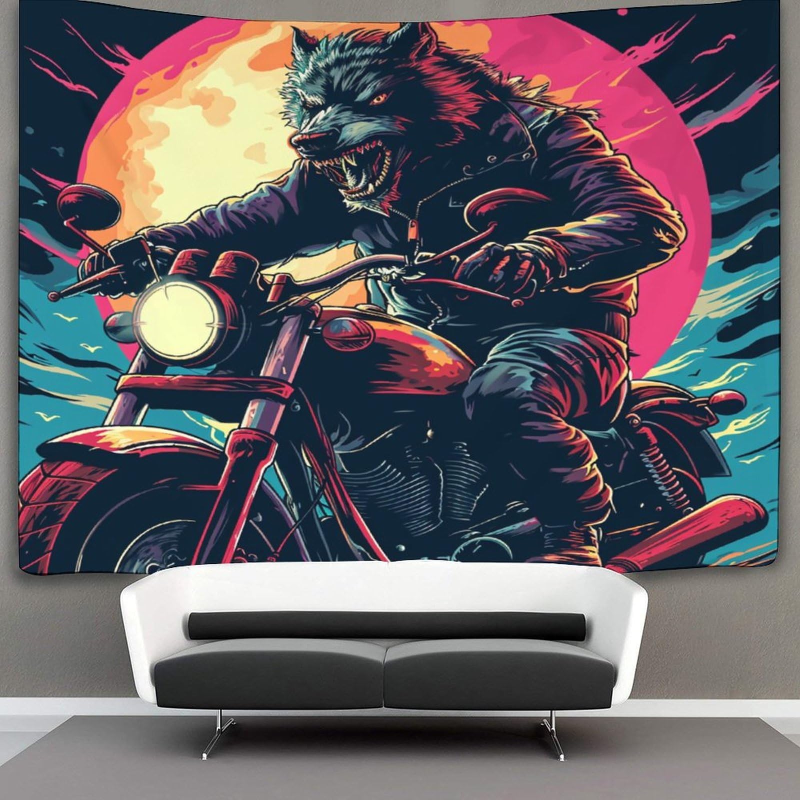 kaiyun Motorcycle Wolf Tapestry Animal Tapestries 3D Wall Hanging Home Decorations for Room 100cmx150cm