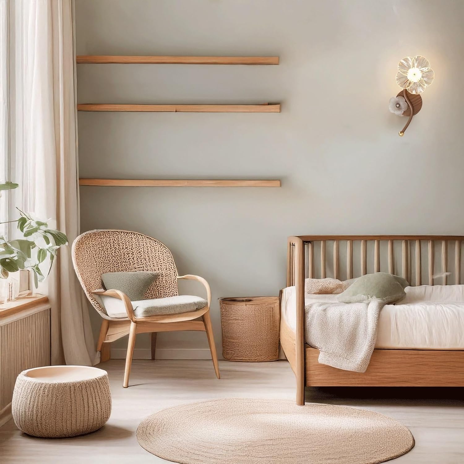 Modern Minimalist Wall Sconce Brown Metal Floral Glass Shade LED Wall Lamp Unique Creative for Bedroom Hallway Living Room Entryway Café Apartments Natural Art Decor Romantic Ambient Lighting