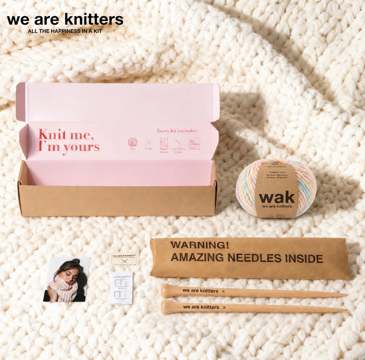 We Are Knitters Himba Snood Strickset für Anfänger, Strickset mit Wolle und Anleitung, Rundschal aus 100% Wolle, DIY Geschenkidee für den Winter