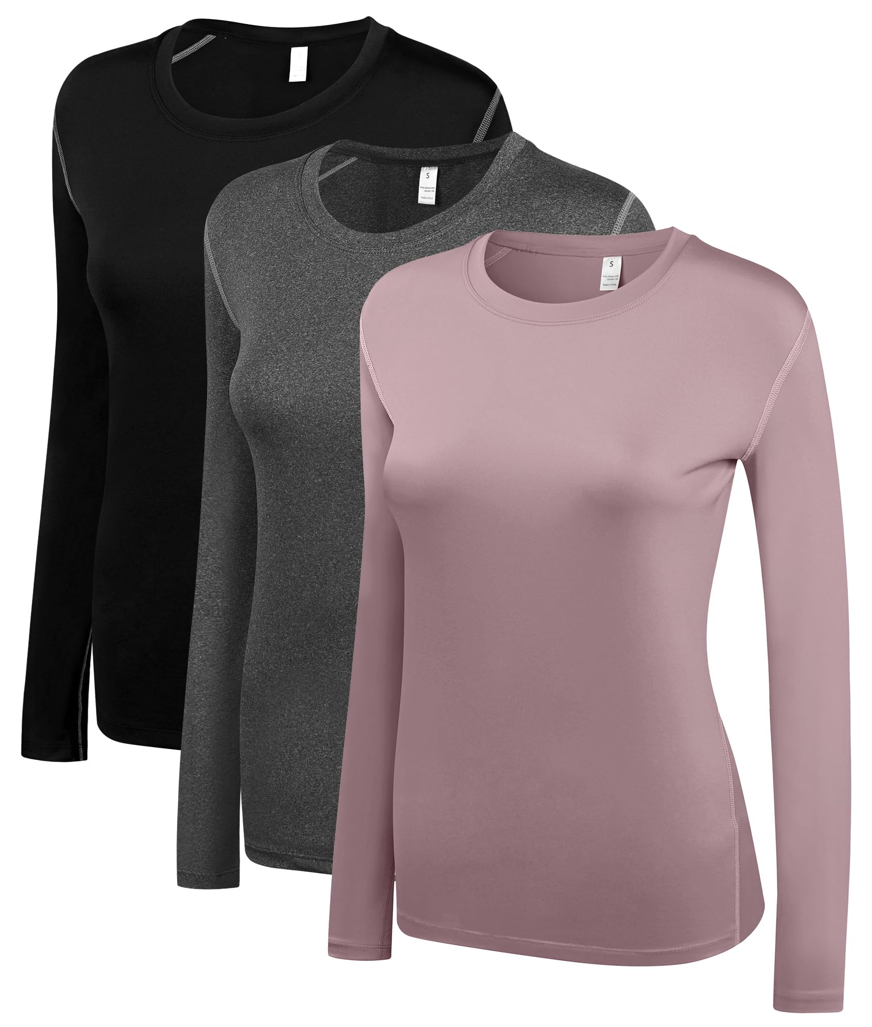 WANAYOU Women's Compression Shirt Dry Fit Long Sleeve Running Athletic T-Shirt Workout Tops