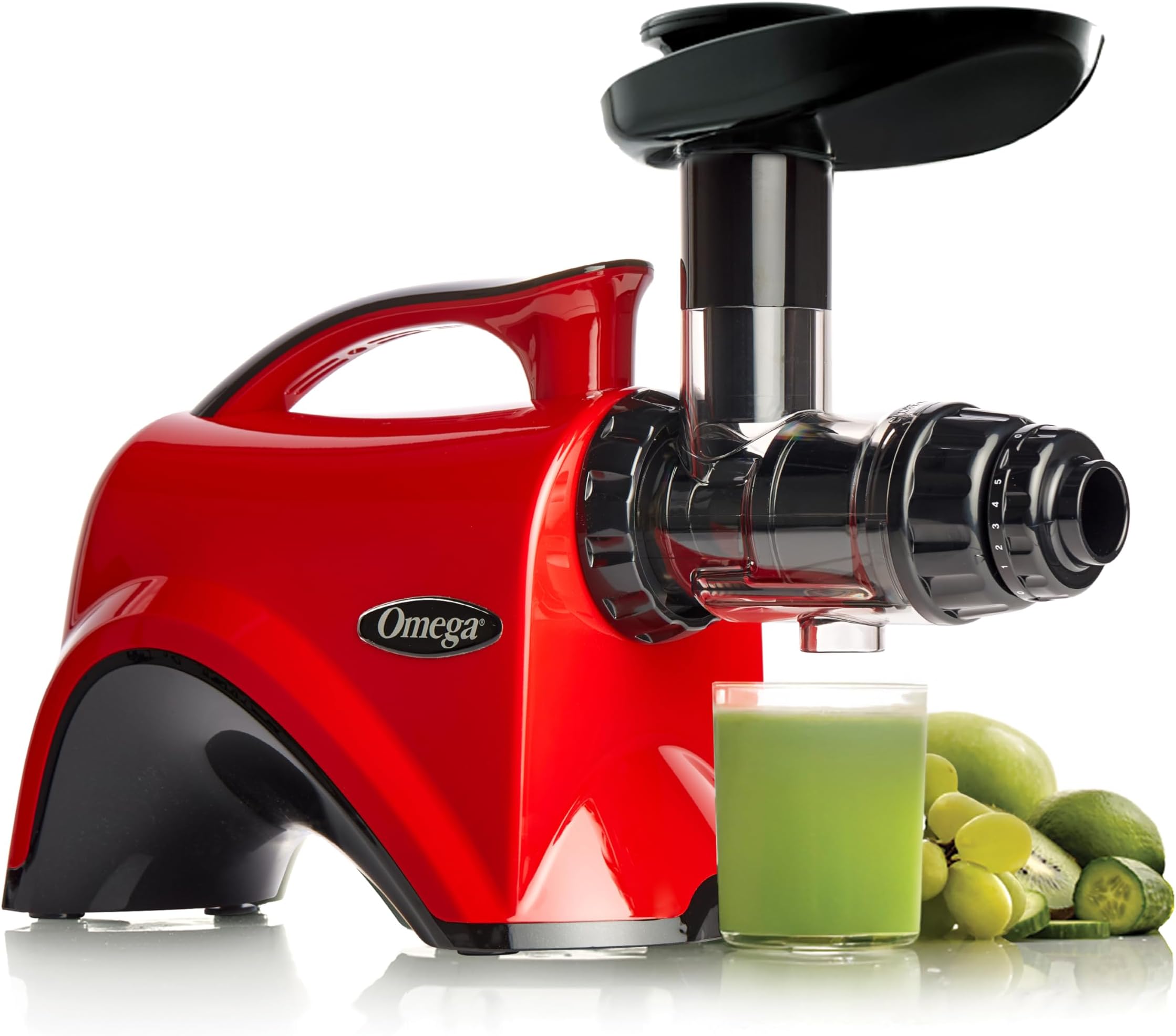 Juicer Premium Vegetable and Fruit Juice Extractor and Nutrition System Makes Nut Milks Baby Food and Sorbets, Adjustable Pressure Settings 80-RPM Slow Masticating Juicer, 150-Watts, Red