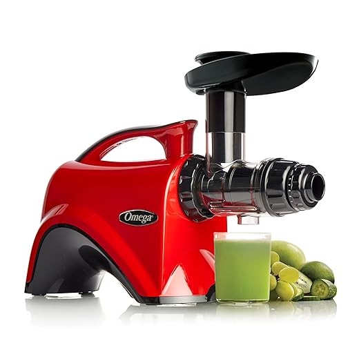 Omega Juicer NC900HRD19 Juice Extractor and Nutrition System Slow Masticating Dual-Stage Extraction with Adjustable Settings, 150-Watt, Red