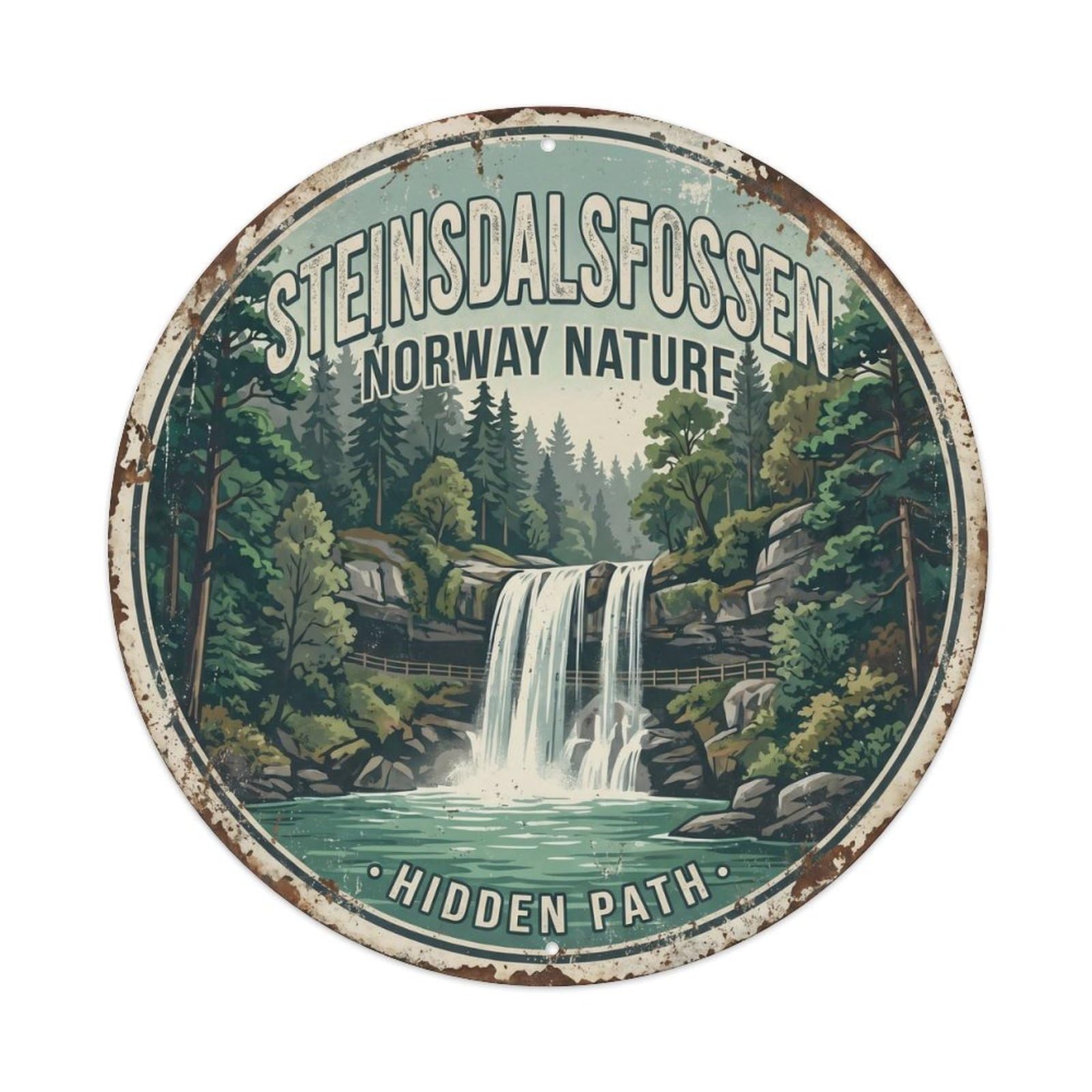 Vintage Travel Steinsdalsfossen Norway CascadeMetal Tin Sign