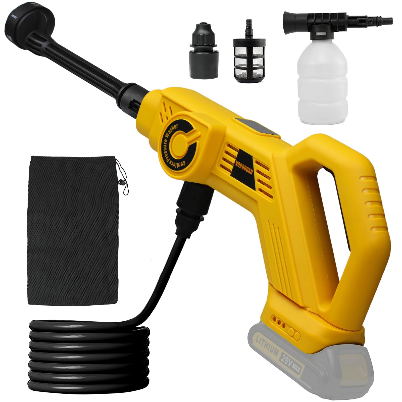 Cordless Pressure Washer for Dewalt 20V Max Battery, Portable Cordless Power Washer Max 1300PSI with 6-in-1 Nozzle & 17FT Drain Hose, Handheld Pressure Washers for Patio/Car/Floor/Fence(No Battery)