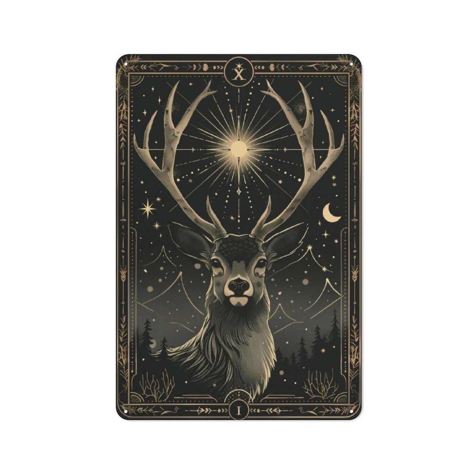 Junmoney Solar Stag Metal Plaque 30X20cm With For Garage Wall, Vintage Decor, For Vintage Wall Decor Fans, For Metal Sign Collectors