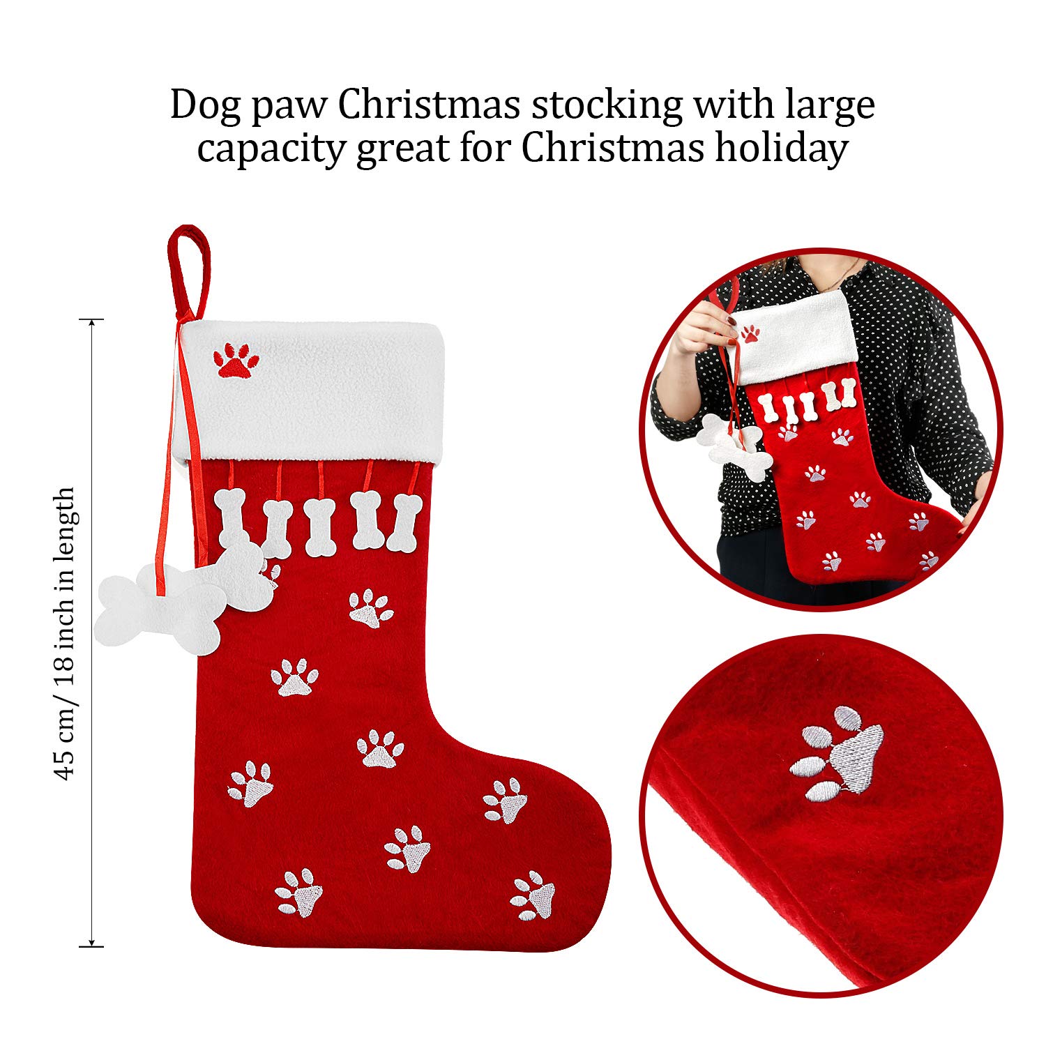 Wilbond Lot de 4 chaussettes de Noël pour animal domestique Motif pattes de chien