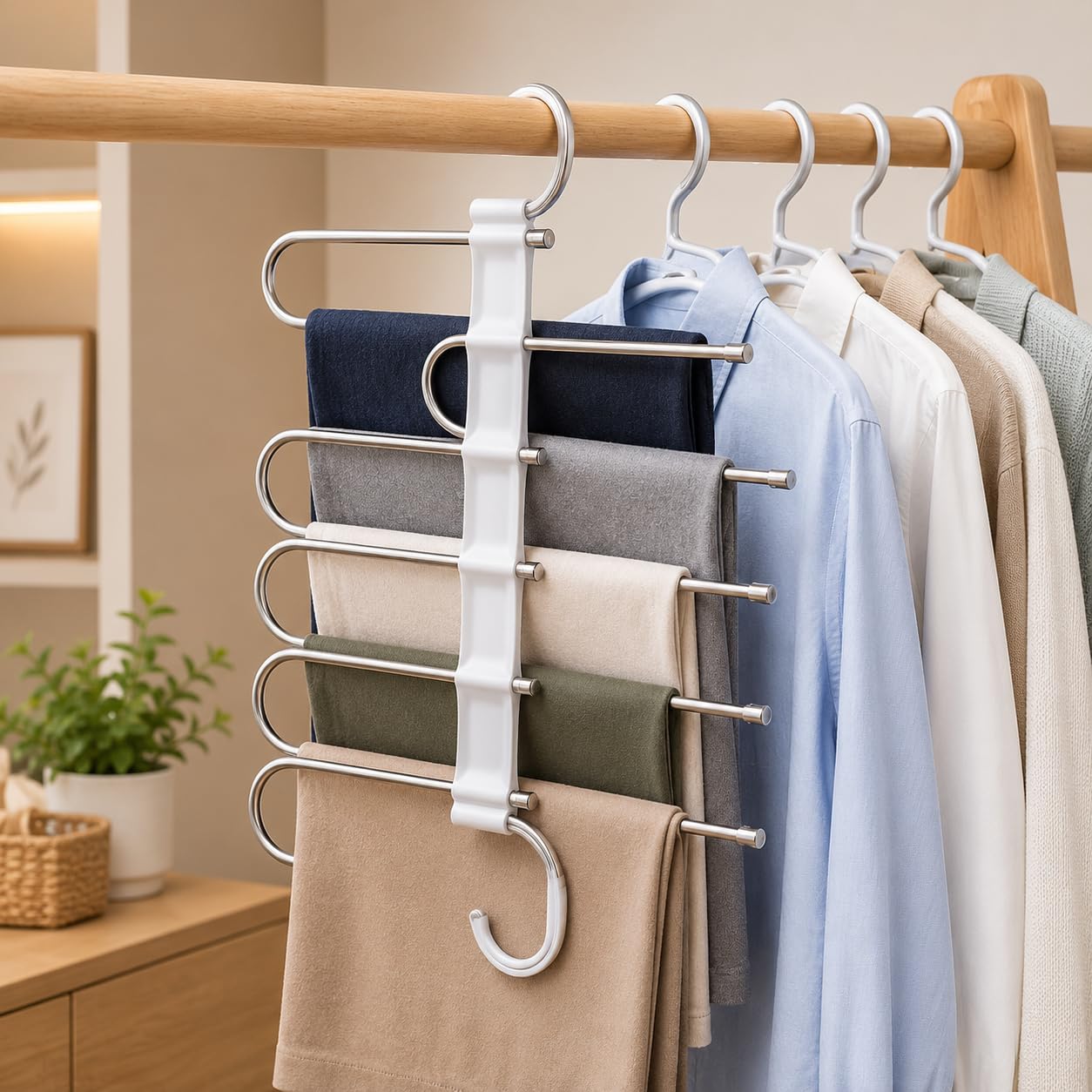TASMAX 5-in-1 Multipurpose Pant Hangers for Wardrobe | Space-Saving Trouser & Leggings Organizer | Saree Hanger for Closet Storage & Wardrobe Organization (Pack of 2)-image-10